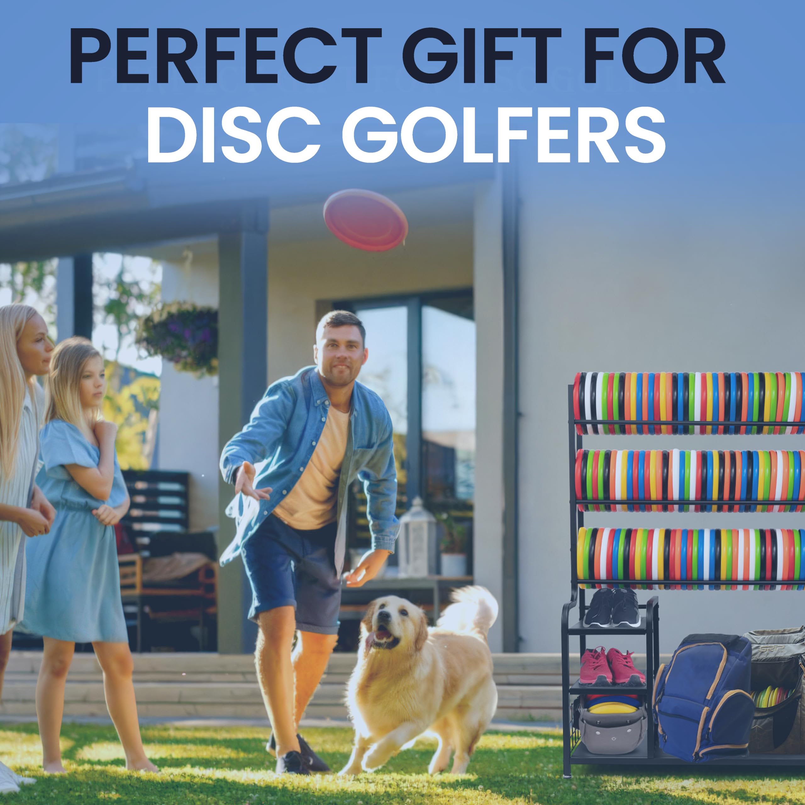 Premium Metal Disc Golf Storage Rack - Heavy Duty Disc Organizer Shelf for Frisbee Equipment | Perfect for Home, Garage & Basement Organization | Black Sport Accessories Stand