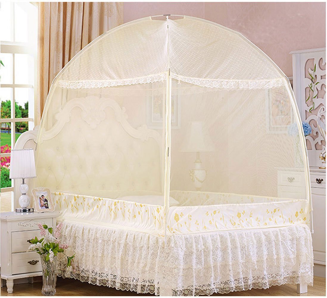 Princess Mosquito Net Bed Tent Canopy with Stand for Twin, Full & Queen Size Beds - Yellow | Perfect for Kids' Rooms, Camping & Outdoor Adventures