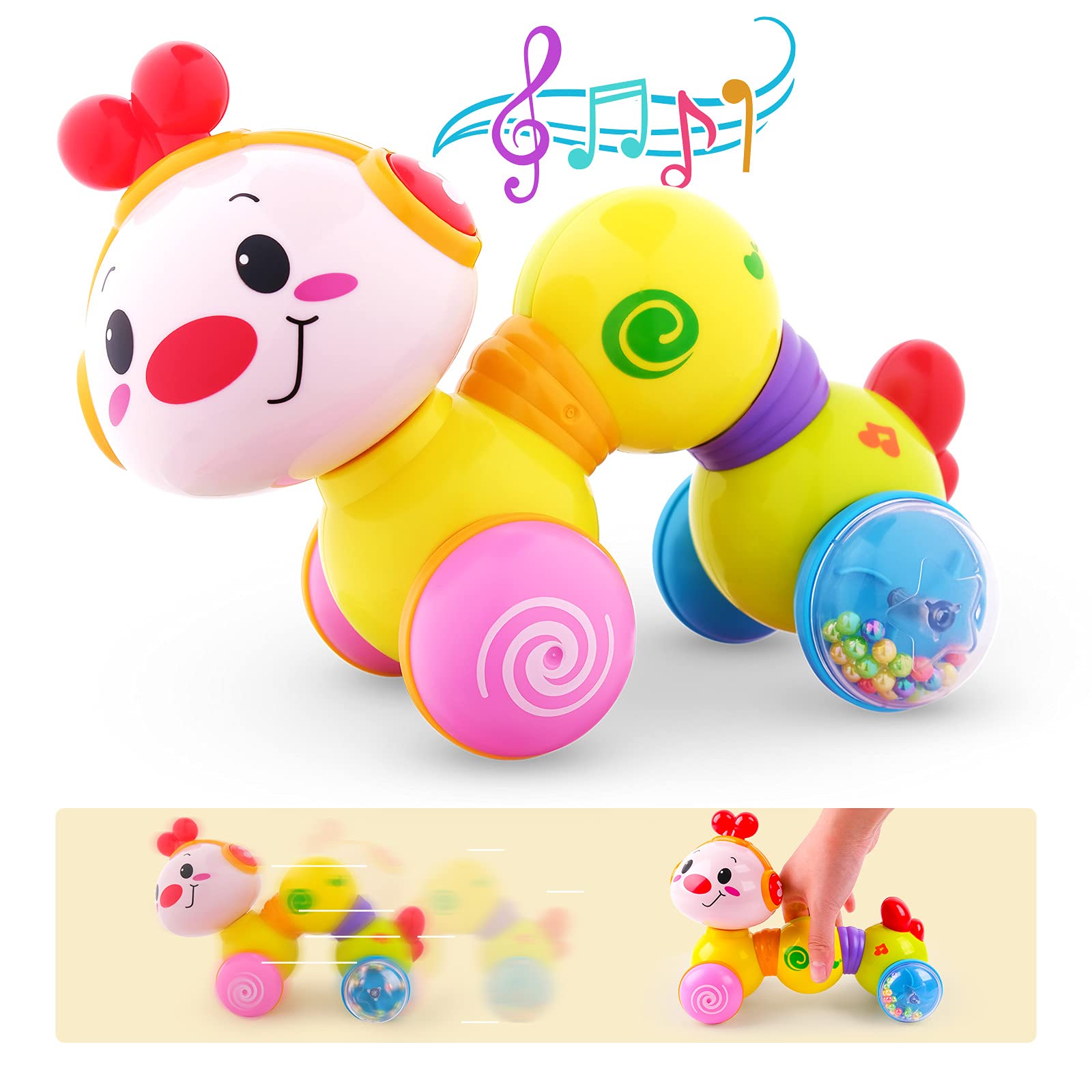Vanmor Musical Crawling Baby Toy for 6-12 Months - Interactive Light Up Inchworm Crawler with Sounds, Early Learning Infant Toy for Boys & Girls 6-18 Months | Perfect for Tummy Time, First Birthday Gifts & Sensory Development Play