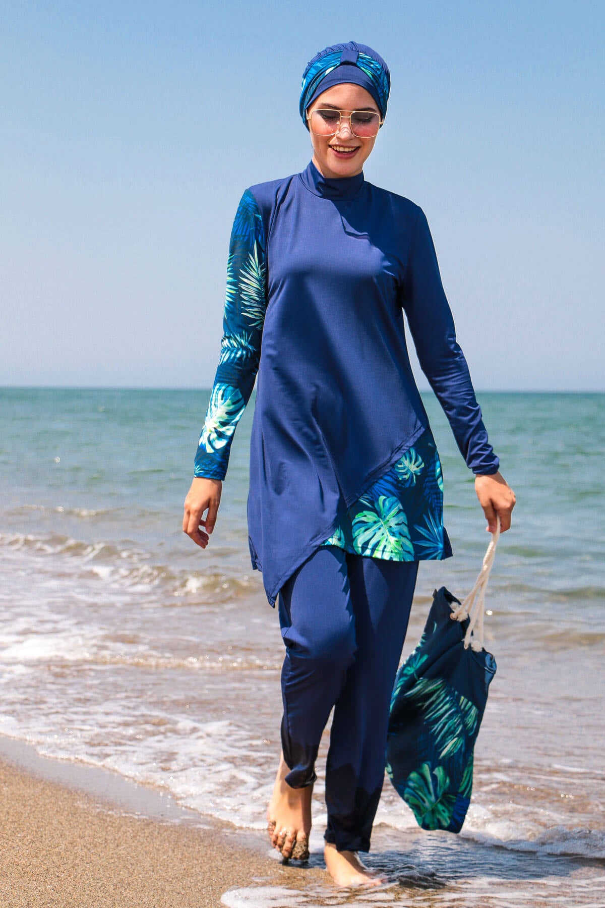 Navy Blue Full Coverage Hijab Swimsuit for Muslim Women - Modest Swimwear for Beach, Pool & Water Activities