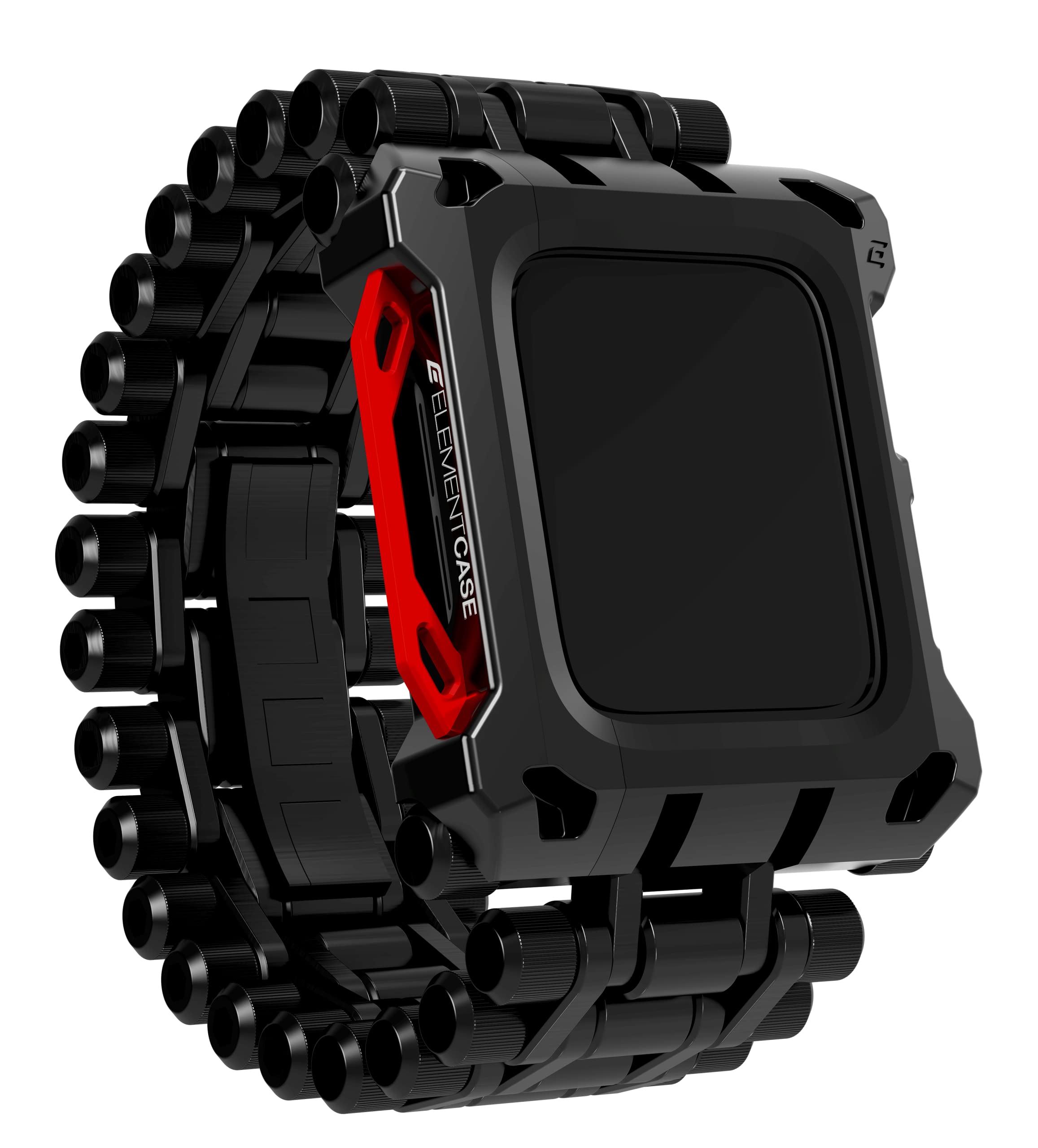 Premium Heavy Duty Metal Watch Band for Apple Watch Series 7/8 (45mm) - Adjustable Sizing Links, Bold Unique Design in Black (EMT-522-258AZ-01) - Perfect for Outdoor Adventures, Workouts & Everyday Wear