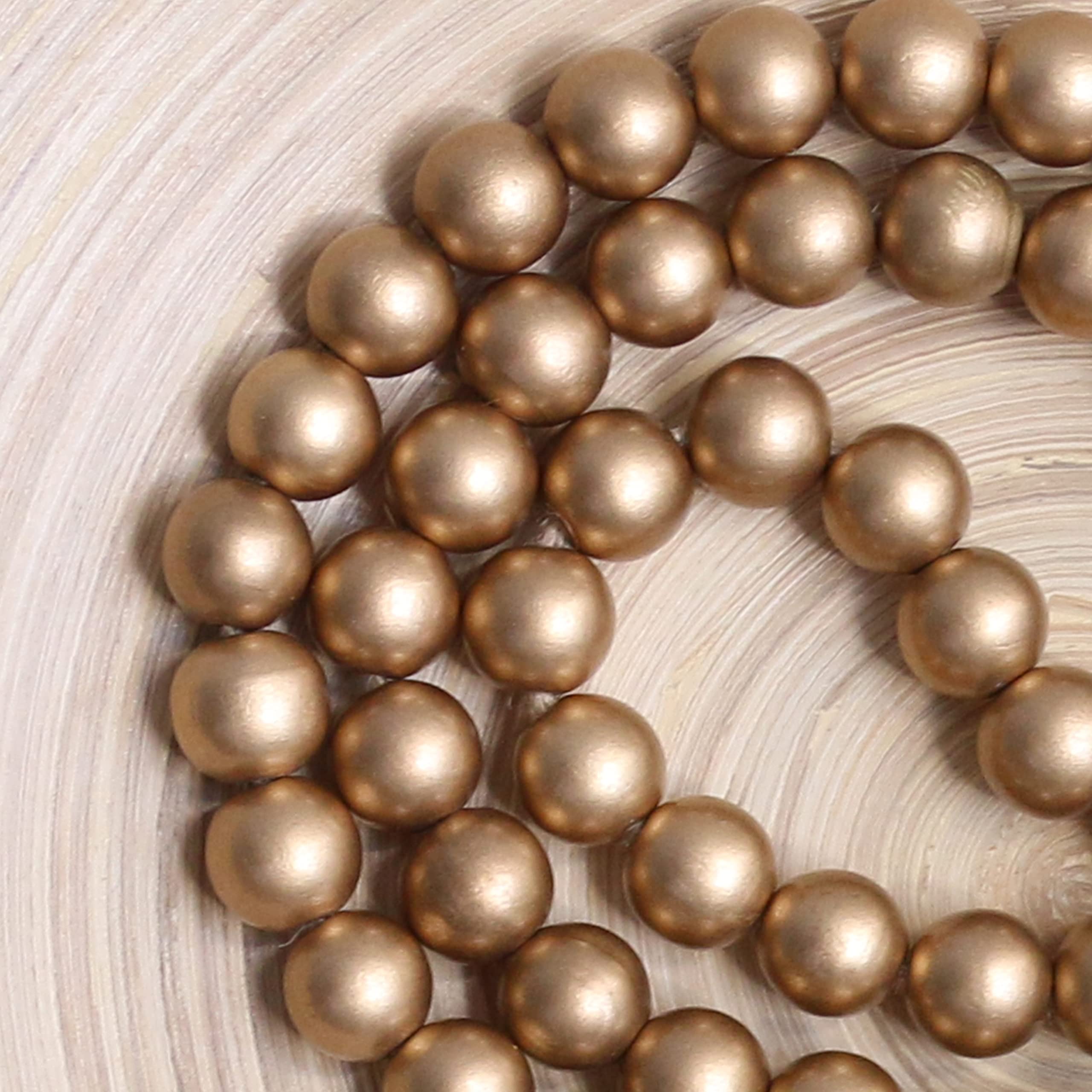 Meplait 39-inch Wood Bead Garland with Tassels - Farmhouse Boho Chic Wall Hanging Decor for Home, Bedroom, Wedding & Prayer Beads (Gold) | Perfect for Rustic Weddings, Nursery Decor & Boho Home Styling