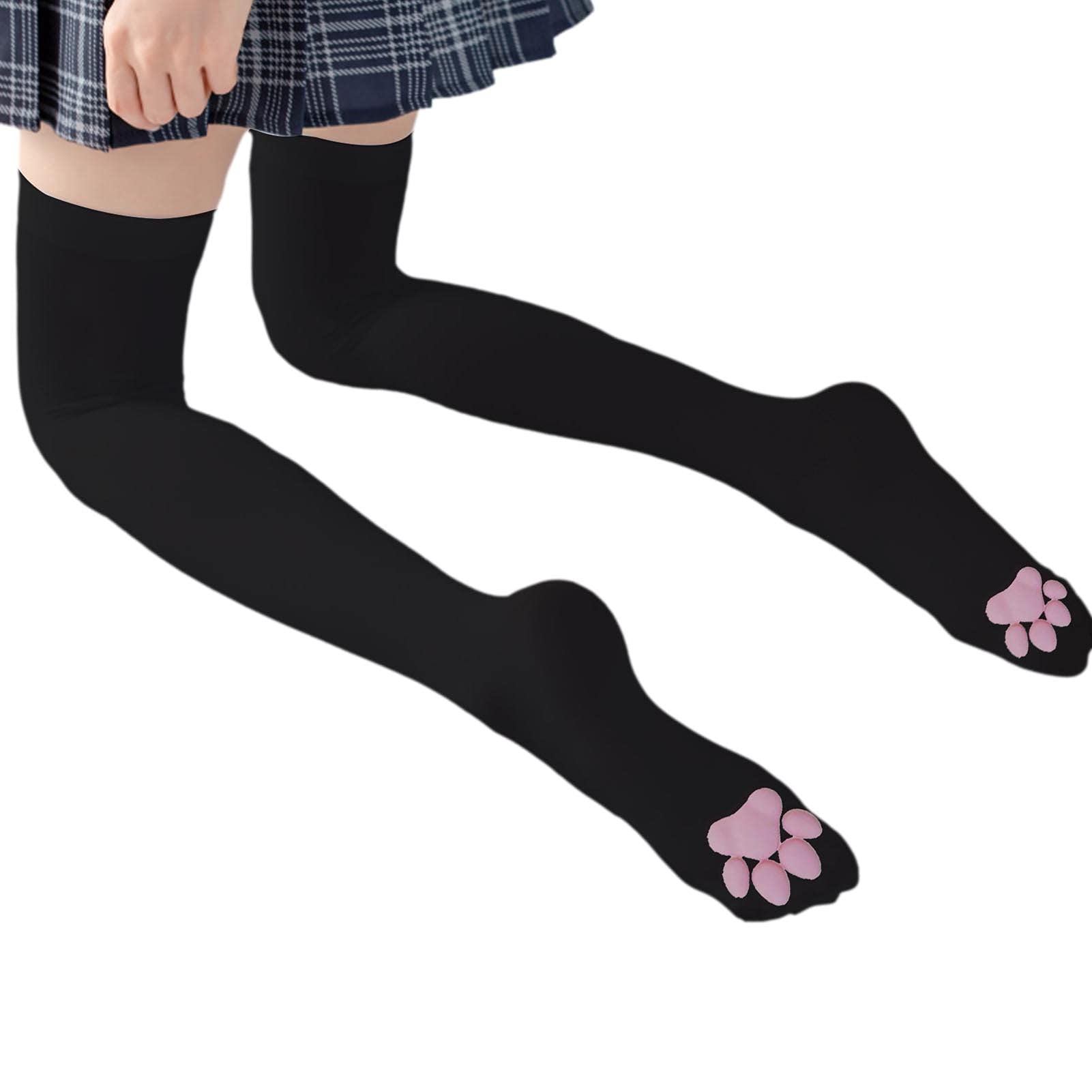 Shuangmu 1 Pair Knee High Cat Paw Socks - Cute Novelty Stockings with Kitten Claw Design for Women & Girls (Black) | Perfect for Lolita Cosplay, Anime Costumes & Casual Wear