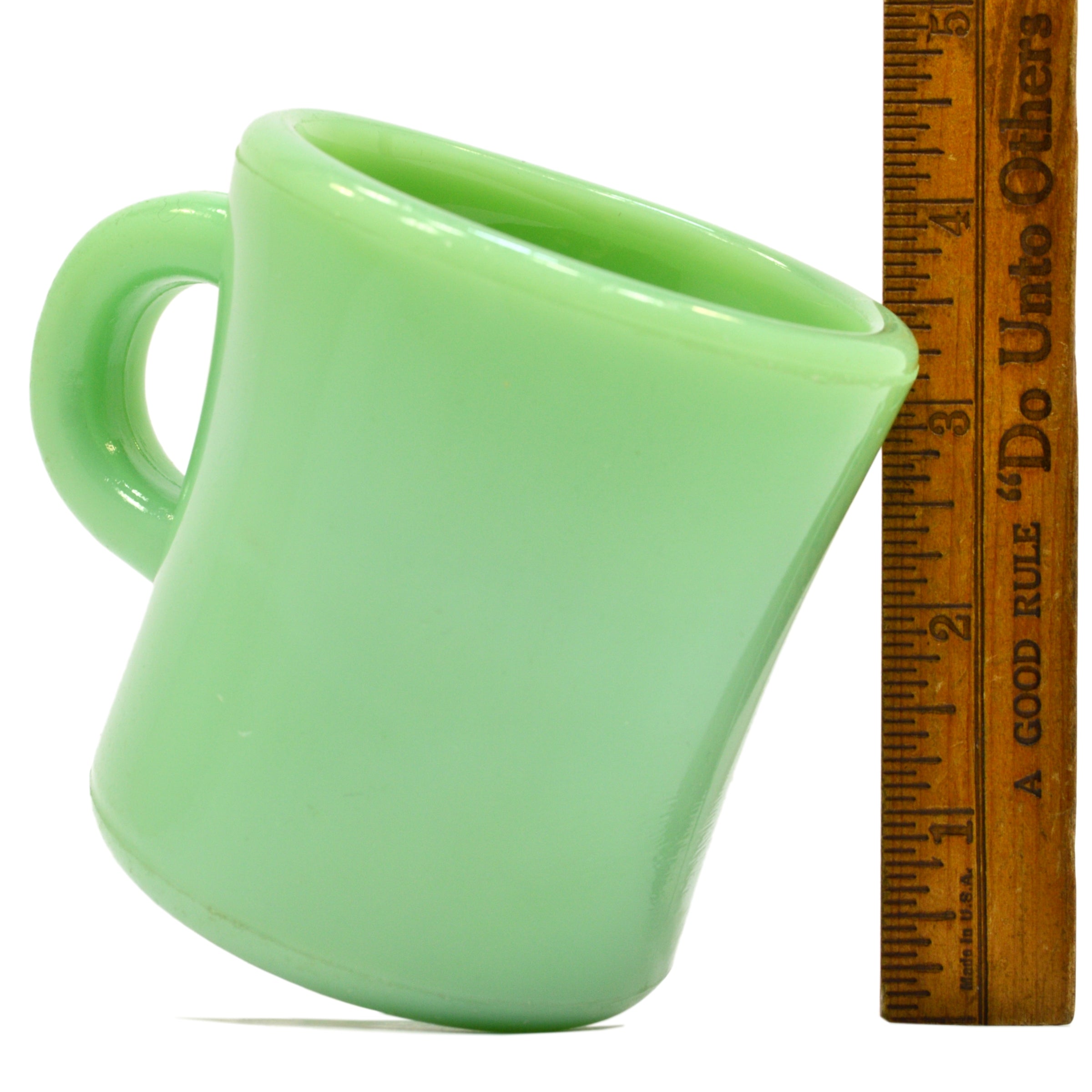Vintage Jadeite Fire King Oven Ware Mug - 3.5T Heavy Duty Restaurant Coffee Cup with C Handle - Perfect for Retro Kitchen Decor & Diner Style Serving
