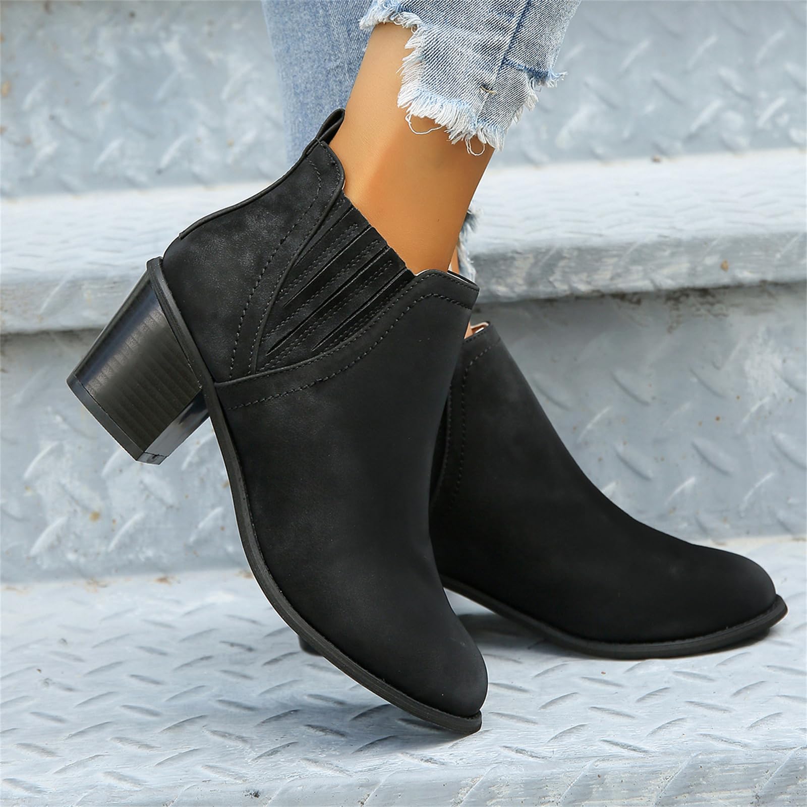 Lausiuoe Women's Ankle Boots - Low Heel Cowboy Western Booties with Side Zipper, Wide Width - Perfect for Country Dancing, Rodeo Events & Casual Outfits