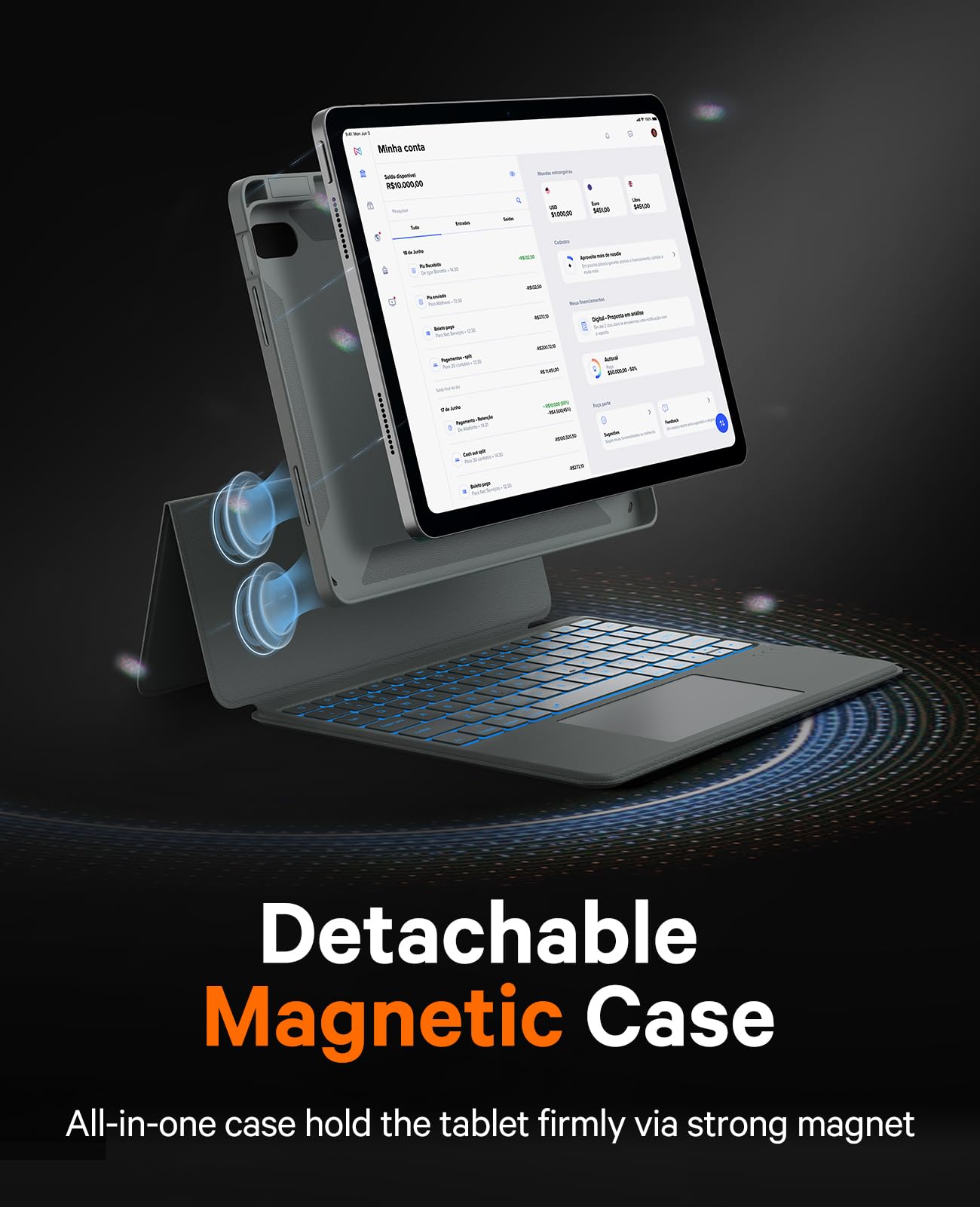 CHESONA Rugged Keyboard Case for iPad 10th & 11th Generation (A16) - Magnetic Detachable Protective Cover with Smart Trackpad, 15°-180° Adjustable Stand, Backlit Keyboard for iPad 11th 2025/10th 2022 (Gray) - Perfect for Work, Travel & Home Office Use