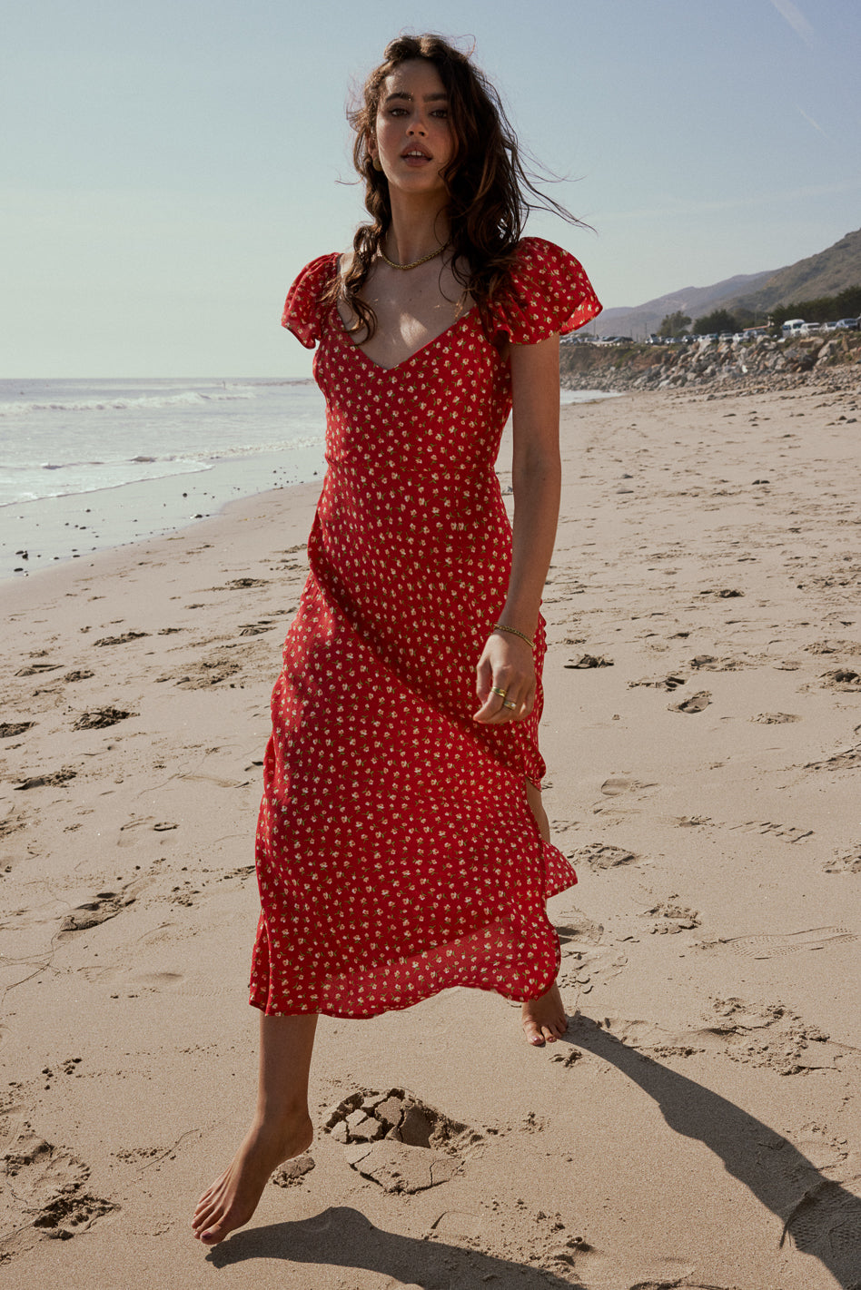 Grayson Floral Maxi Dress for Women - Red Long Sleeve Bohemian Summer Dress - Perfect for Beach Vacation, Wedding Guest & Casual Outings