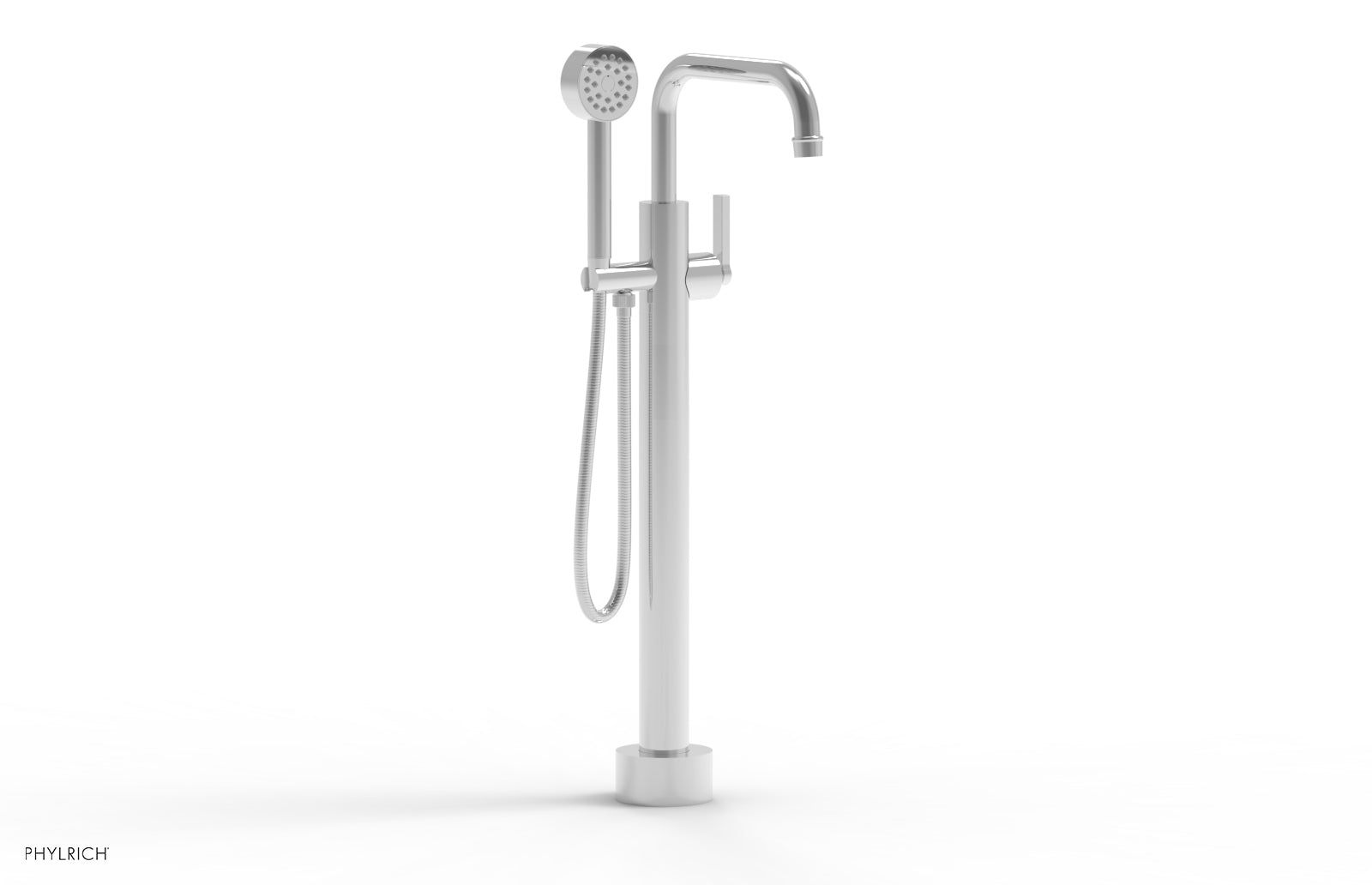 HEX MODERN Low Profile Floor Mount Tub Filler with Lever Handle & Hand Shower - Model 5015503 - Perfect for Modern Bathroom Renovations and Spa-Like Showers