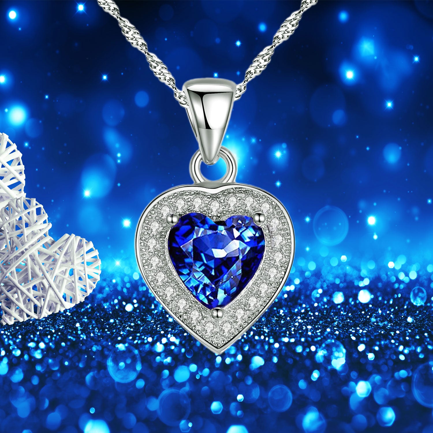1.6 CTW Sterling Silver Heart Simulated Gemstone Pendant Necklace for Women - Elegant Birthday Gift, Anniversary Present & Everyday Jewelry