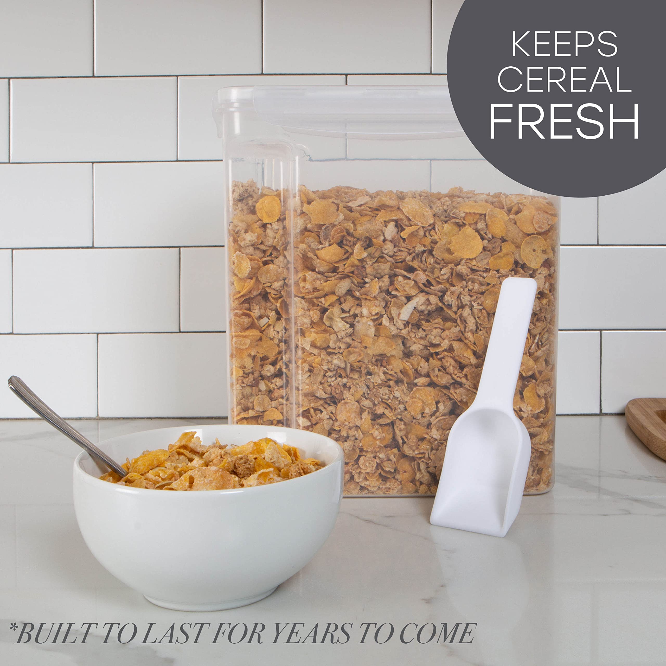 Airtight Large Cereal Storage Container with Scooper - Clear Food Tin for Kitchen & Pantry Organization | Keeps Cereals, Snacks, and Dry Goods Fresh | Perfect for Breakfast, Baking, and Meal Prep