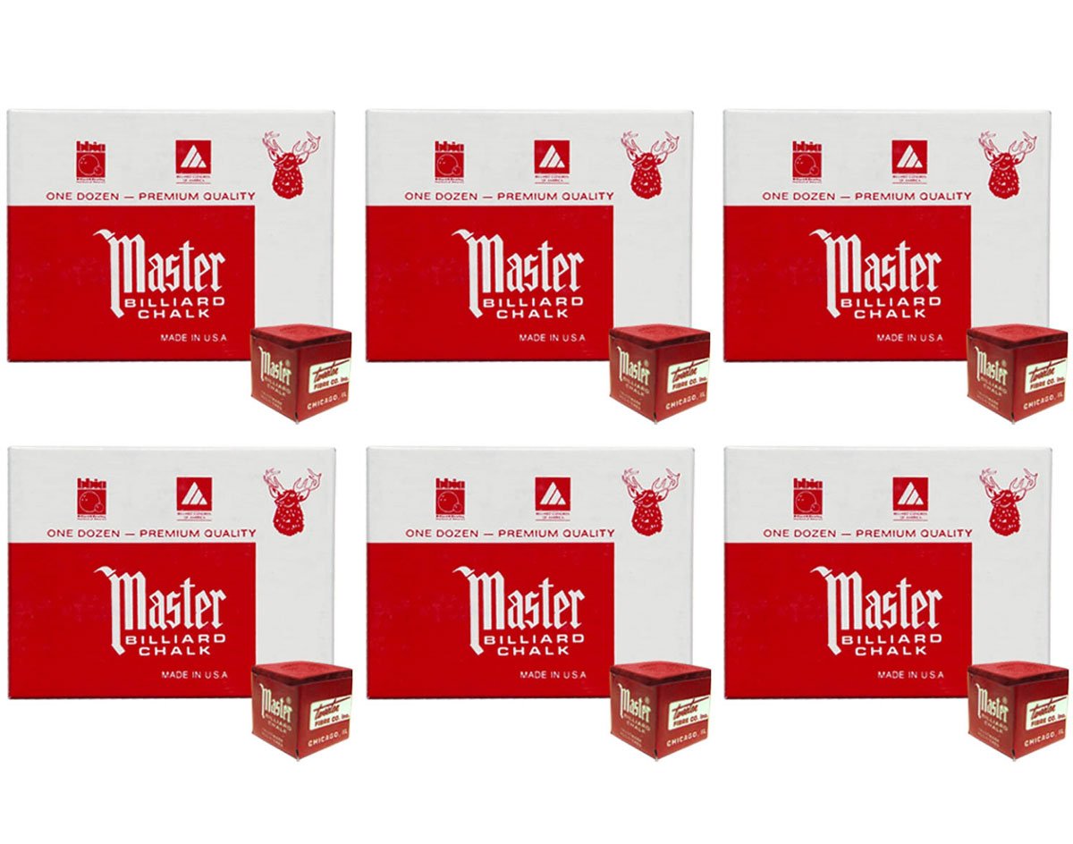 Premium Masters Red Billiard Chalk - 12 Pack (6 Dozen) for Pool Cue Tips | Perfect for Professional Players & Home Game Rooms