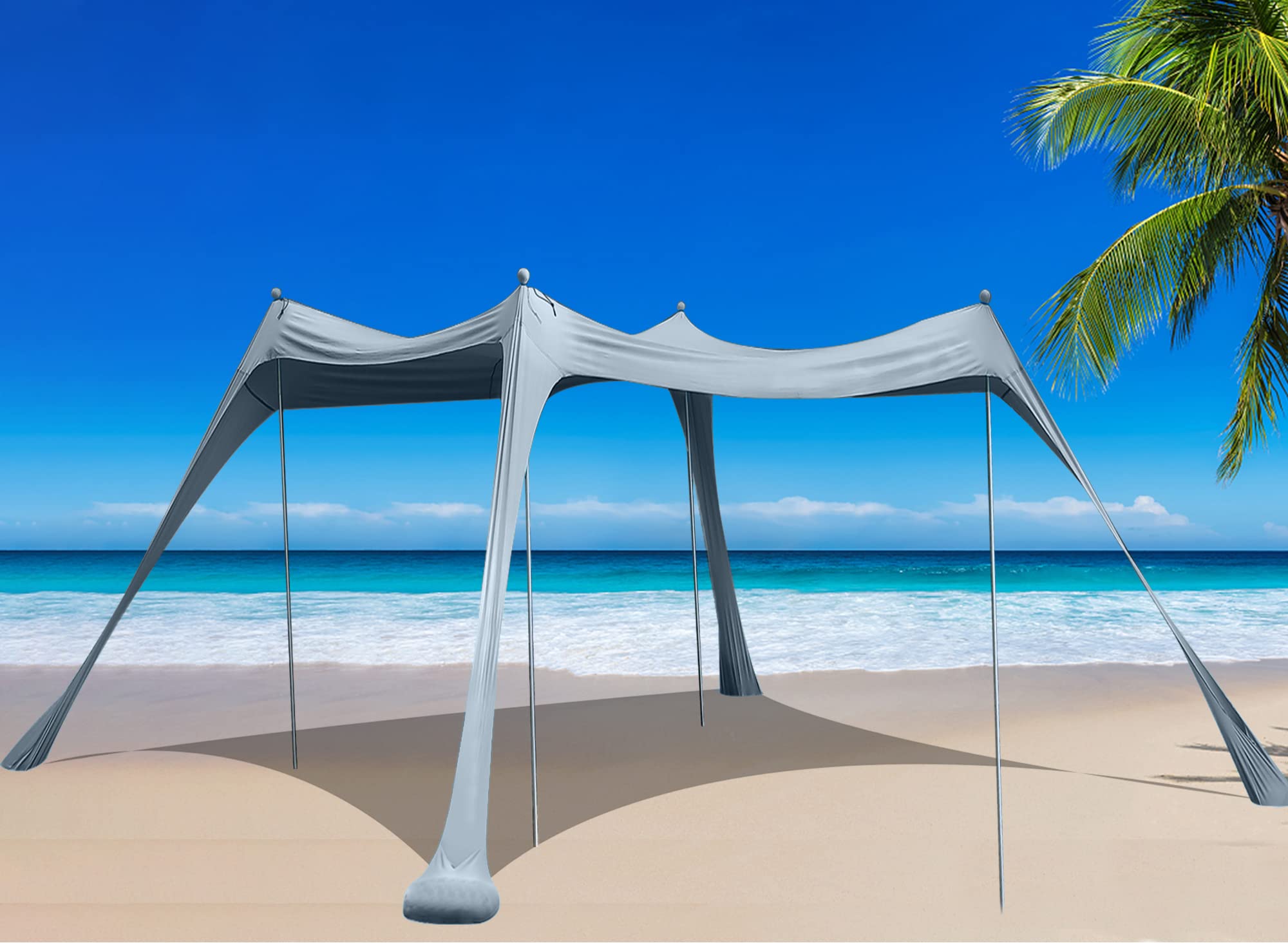 BOTINDO Family Beach Tent Canopy - Pop Up Sun Shade Shelter with 4 Stability Poles & Carry Bag - Portable Outdoor Shade for Beach, Fishing, Camping, Backyard & Picnic Use