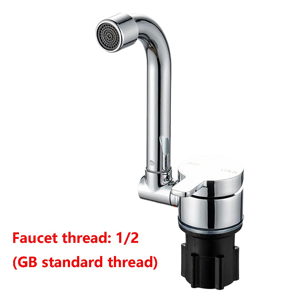 360° Rotating Foldable Kitchen Faucet - Single Handle Hot & Cold Water Mixer Tap with Copper Construction for RV, Boat & Tiny Homes | Perfect for Small Spaces & Mobile Living