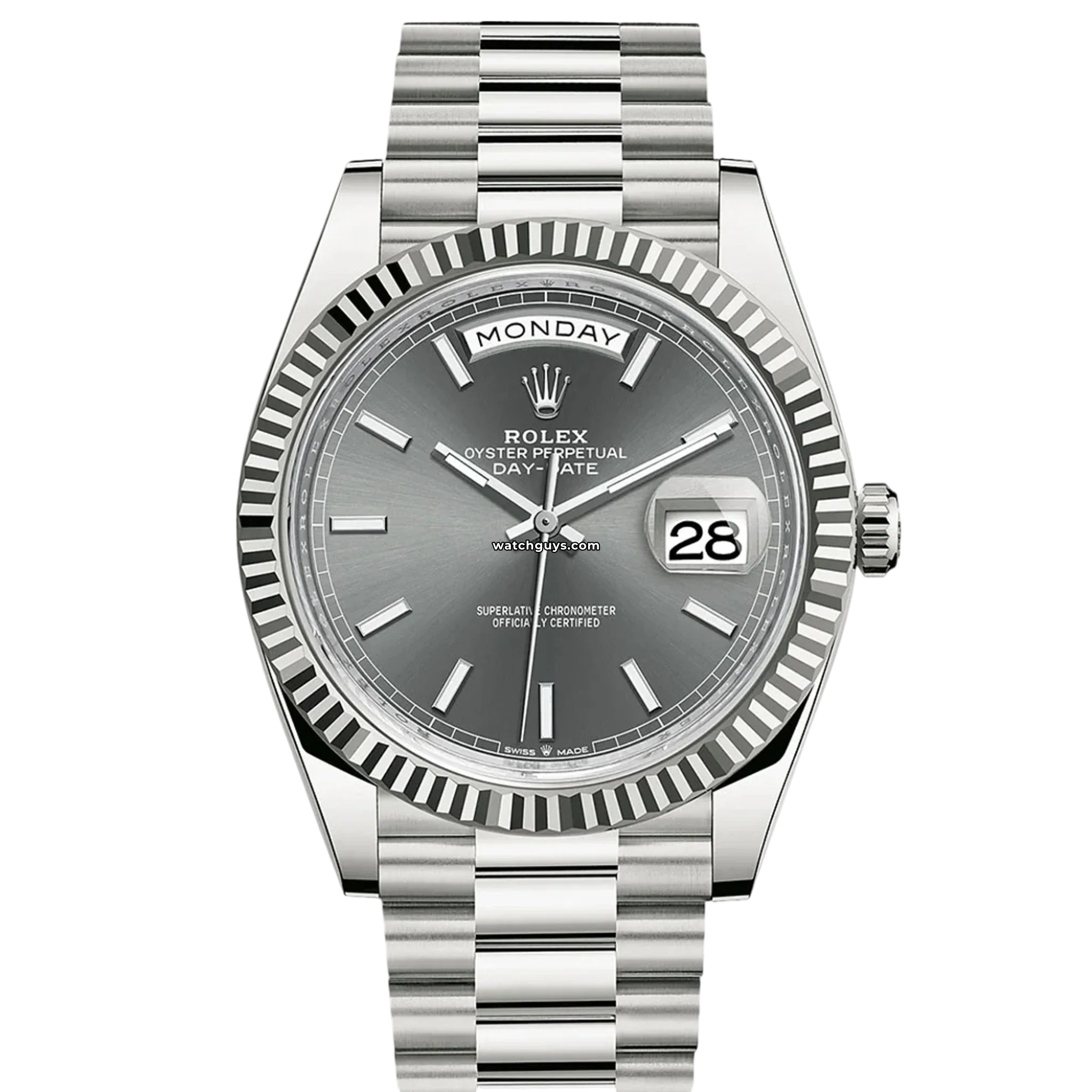 Rolex Day-Date 40mm 228239 President Watch - Slate Dial, 18k White Gold, Luxury Dress Watch for Business & Formal Occasions