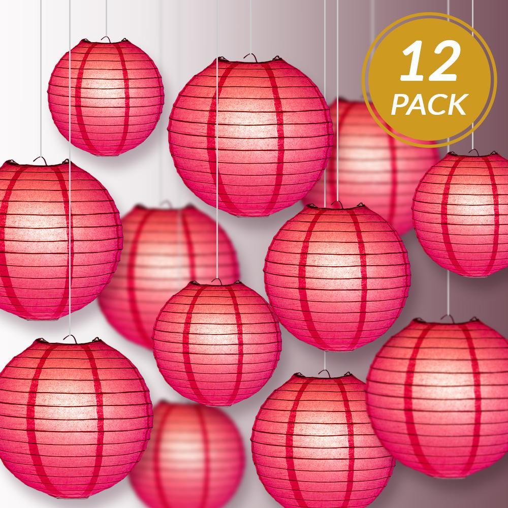 12-Piece Fuchsia & Hot Pink Chinese Paper Lanterns - Wedding & Party Decoration Set (12/10/8 Inch) - Perfect for Asian-Themed Events, Birthday Parties & Home Decor