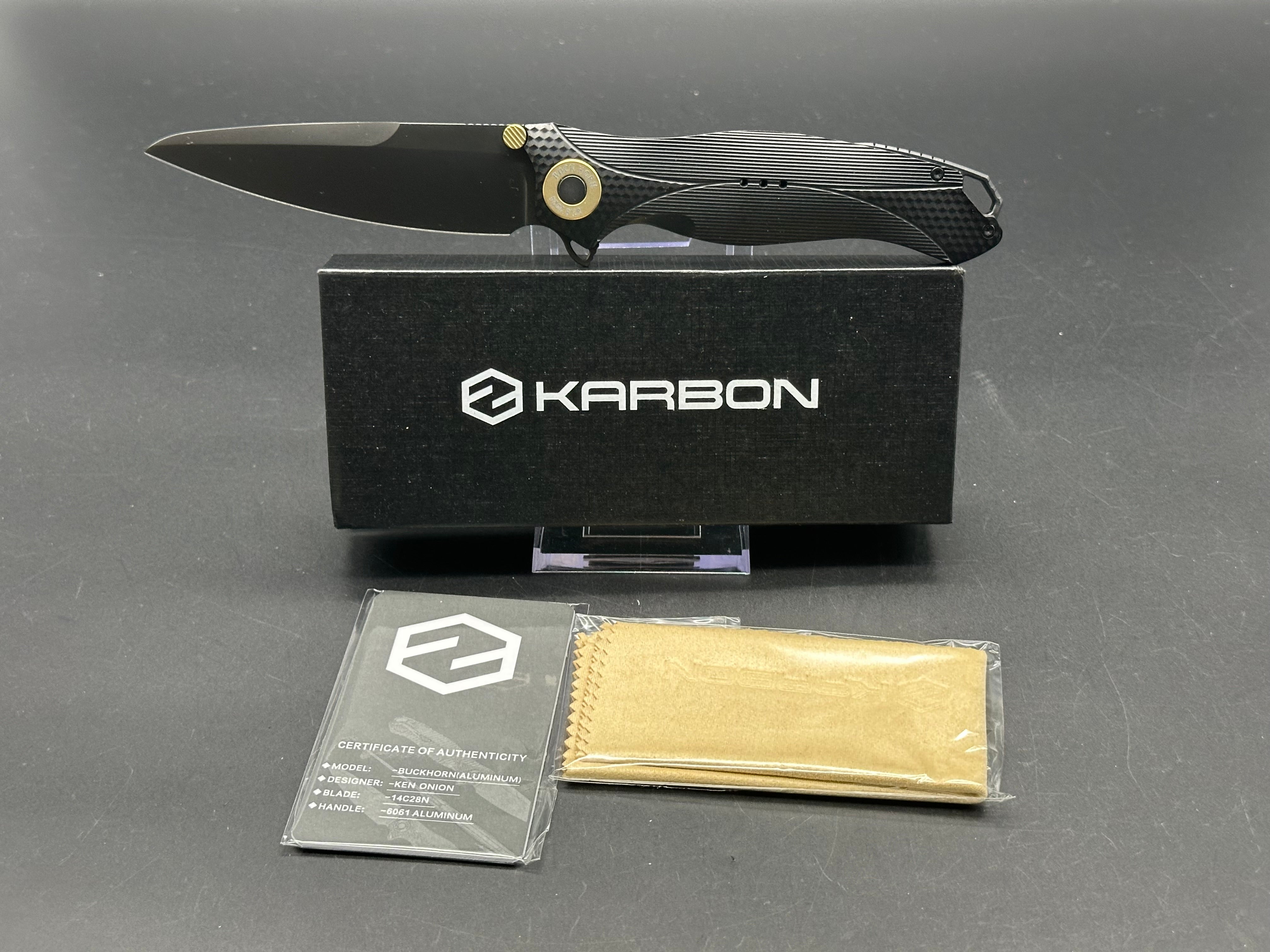 KARBON KARB120 Liner Lock Folding Knife - Black Aluminum Handle, Plain Edge Blade for EDC, Camping & Outdoor Adventures