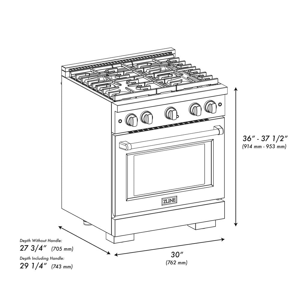 ZLINE Autograph Edition 30-inch 4.2 cu. ft. Dual Fuel Range - 4 Burner Gas Cooktop & Electric Convection Oven - Satin Stainless Steel with Matte Black Accents (SDRSZ 30 MB) - Perfect for Modern Kitchens & Professional Cooking