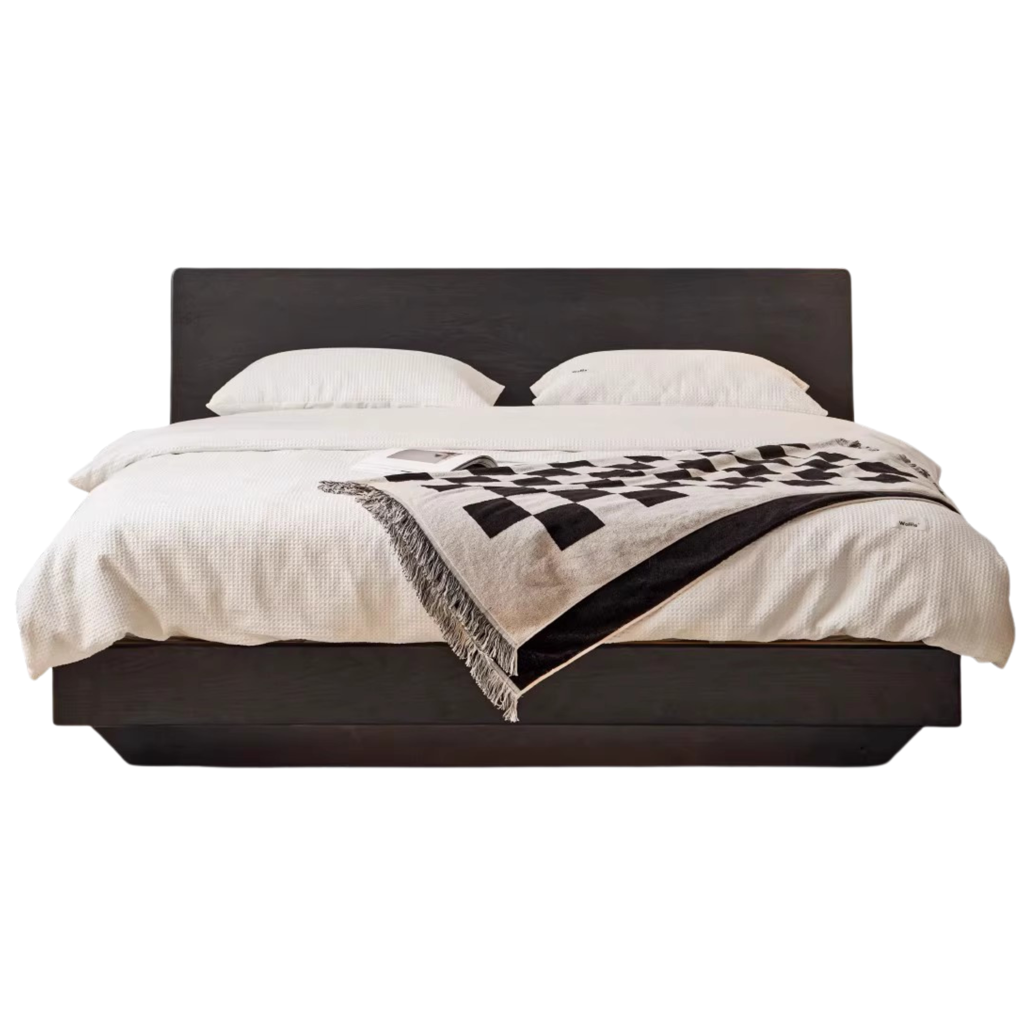 Solid Oak Wood Floating Platform Bed with LED Lights - Modern Smoky Finish for Bedroom, Guest Room, or Studio Apartment