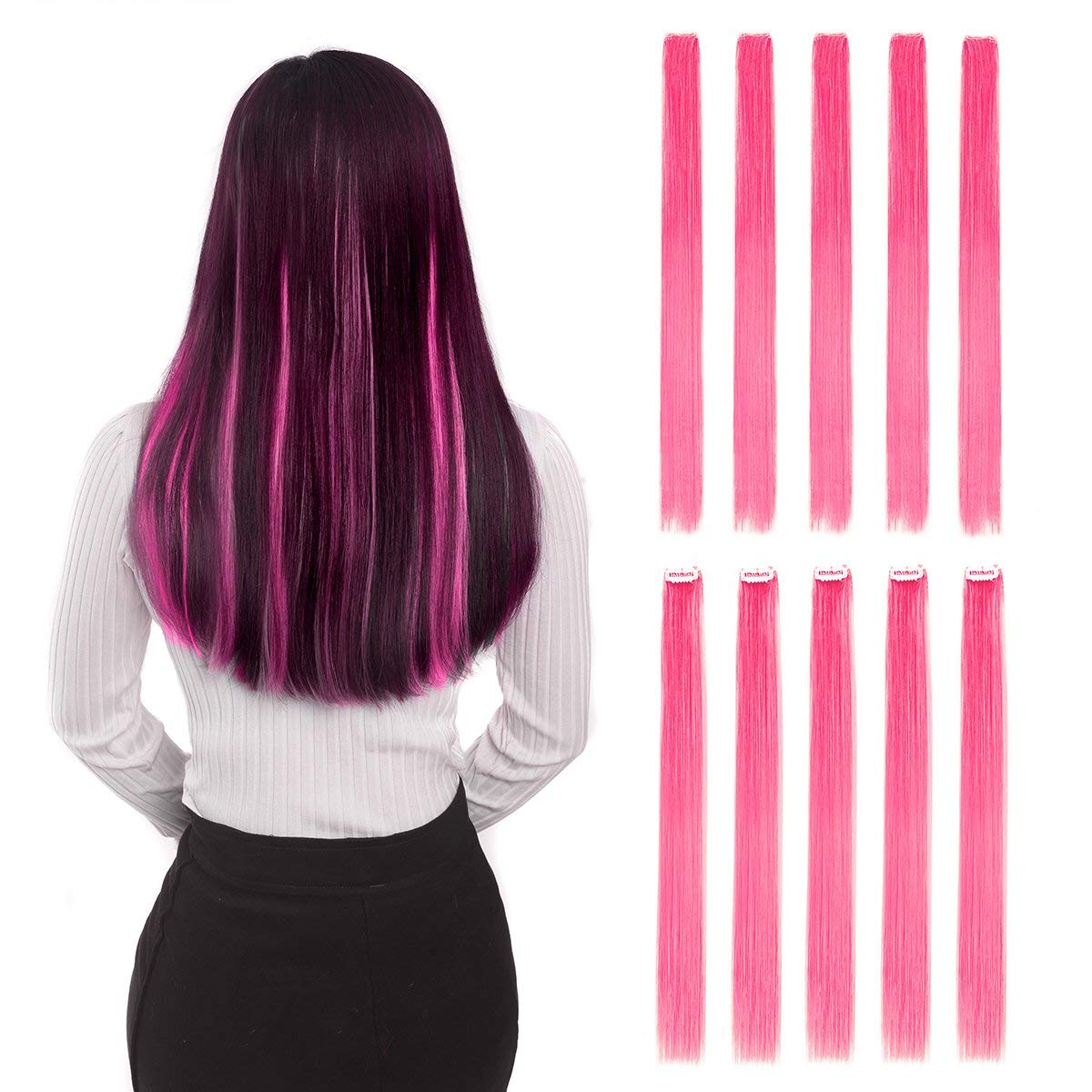 FOK 2 Pcs 21 Inch Baby Pink Synthetic Straight Hair Extensions for Women & Girls - Perfect for Cosplay, Parties, and Daily Styling