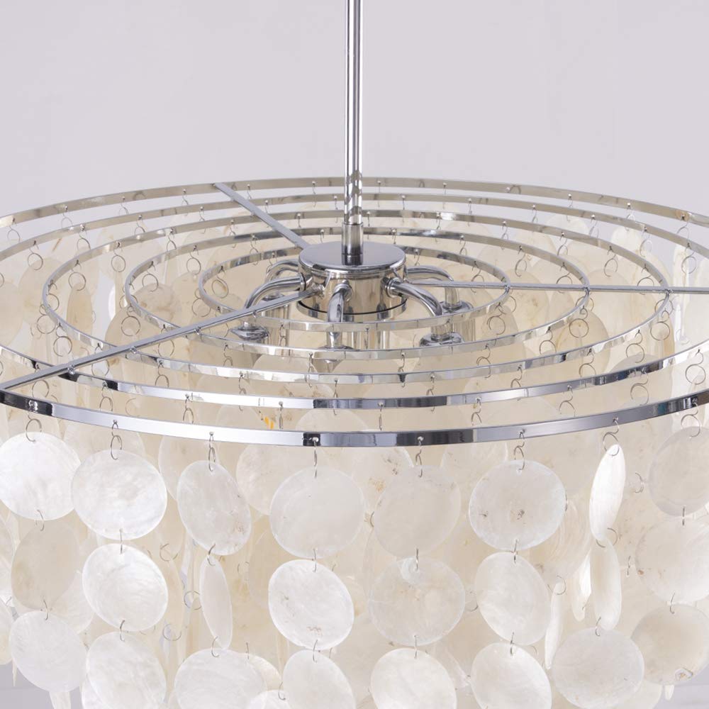 Natural Capiz Shell Chandelier - 6-Light Coastal Modern Pendant Lighting, 24