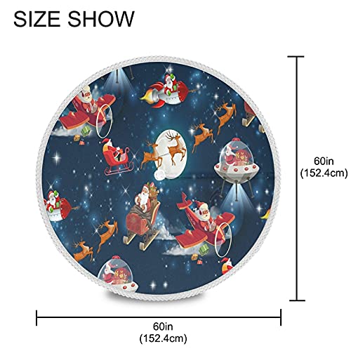 Wusikd Christmas Santa Space Reindeer Round Tablecloth - 60 Inch Outdoor Washable Polyester Table Cover with Umbrella Hole & Lace Trim - Perfect for Camping, Picnics, Patio Parties, BBQs, and Family Gatherings