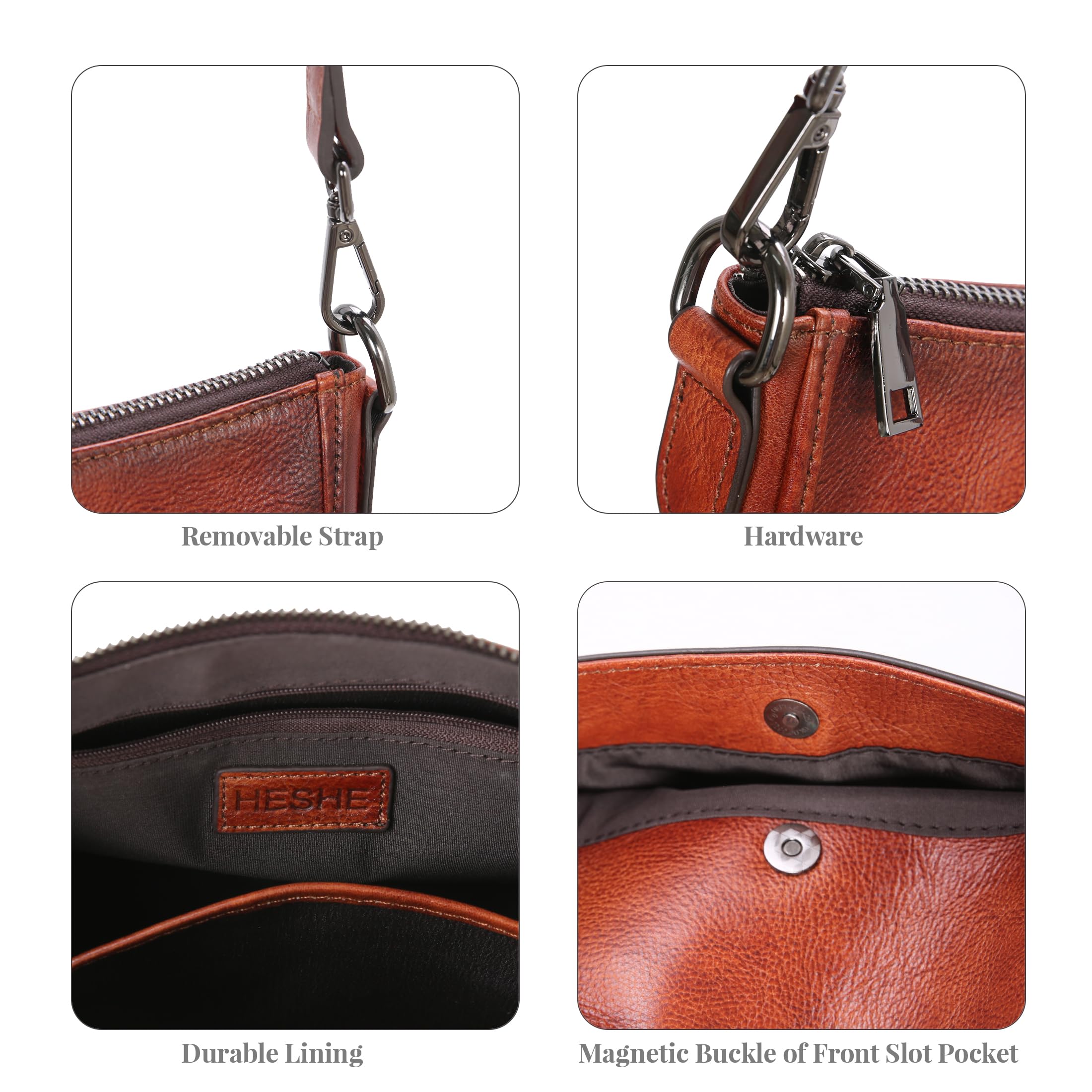 HESHE Genuine Leather Crossbody Bag for Women - Medium Shoulder Purse with Adjustable Guitar Strap, Satchel Handbag for Travel, Work & Everyday Use
