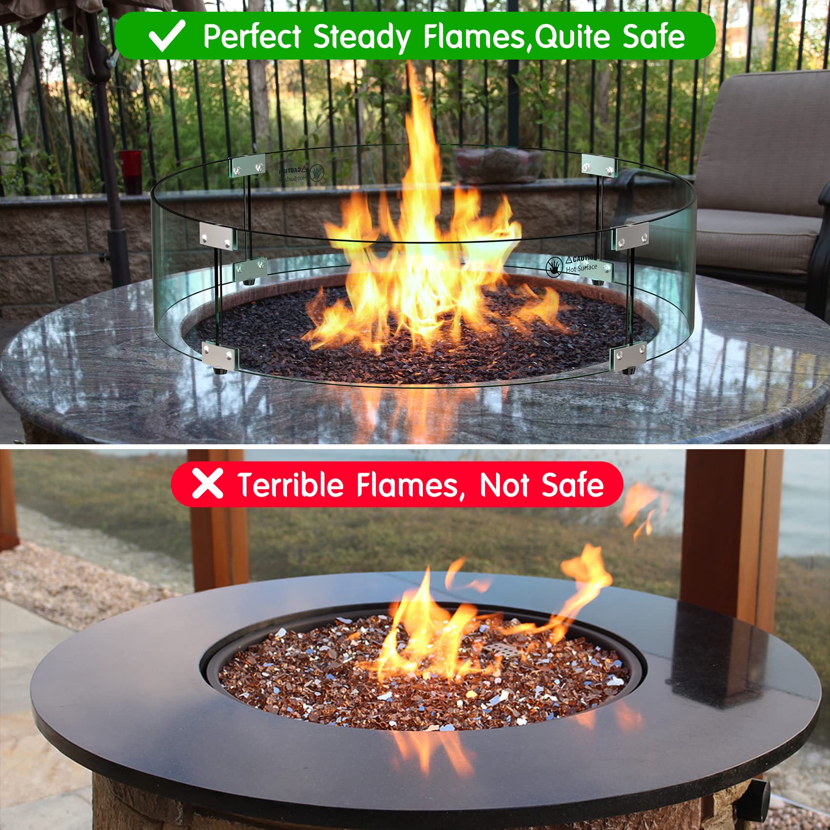 **Skyflame 33 x 7 Inches Tempered Glass Fire Pit Wind Guard – Round Flame Shield for 31” Fire Pit Burner Pans, Fire-Resistant Windscreen Set – Perfect for Patio, Backyard, and Outdoor Gatherings**
