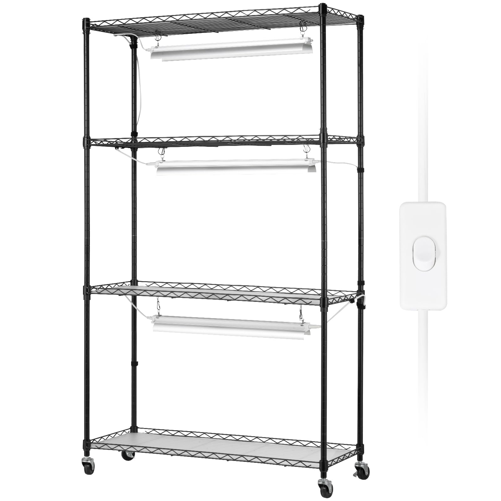 VEVOR 4 Tier Metal Plant Stand with 90W Full Spectrum Grow Light - Adjustable Indoor Plant Shelf with 3 Lighting Modes for Seed Starting, Herbs & Houseplants - Perfect for Home, Office & Garden Plant Display