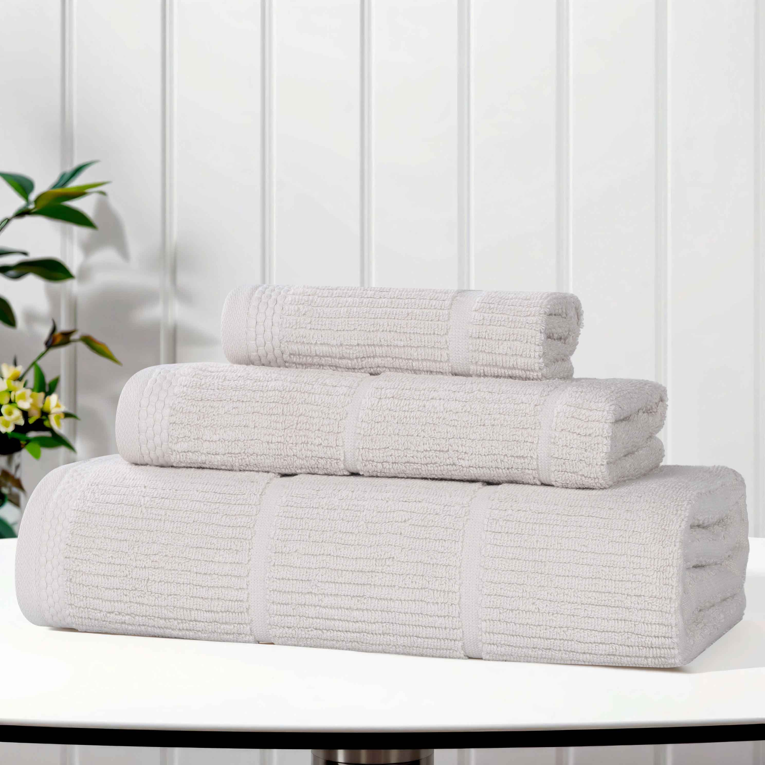 Milo Smart Twist Cotton 3-Piece Towel Set - Soft, Absorbent & Quick-Drying Bath Towels for Spa, Gym & Home Use - Solid Ribbed Design Luxury Bathroom Essentials