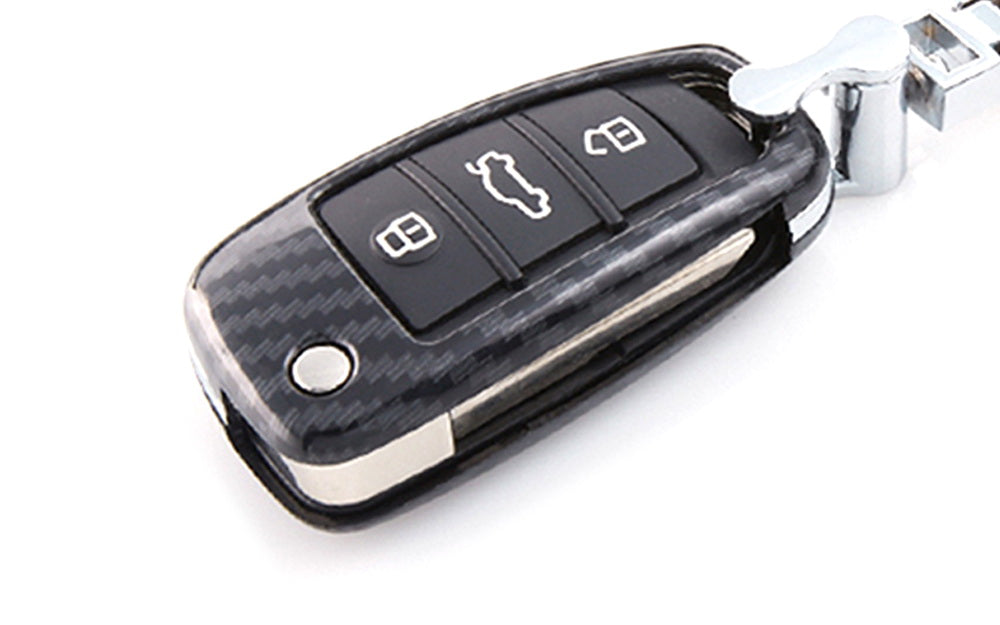 Premium Carbon Fiber Key Fob Cover for Audi A3/S3/A4/S4/A6/Q5/Q7/TT/R8 - Flip Blade Key Shell Replacement - Durable & Stylish Car Accessory for Enhanced Protection and Luxury Look