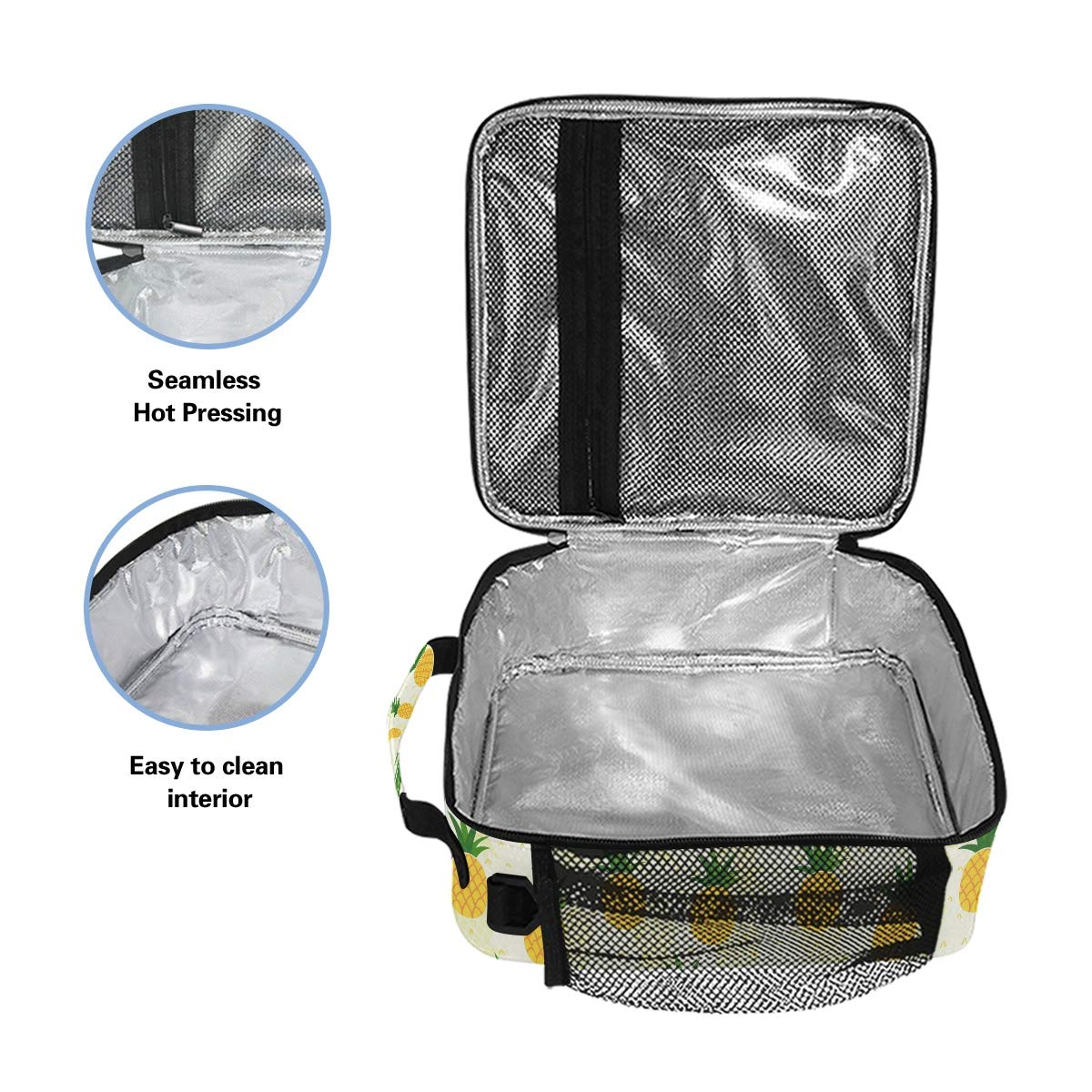 ZZXXB Insulated Pineapple Lunch Bag - Reusable Thermal Cooler Tote for Kids, Students & Adults - Perfect for School, Work, Picnics & Outdoor Travel