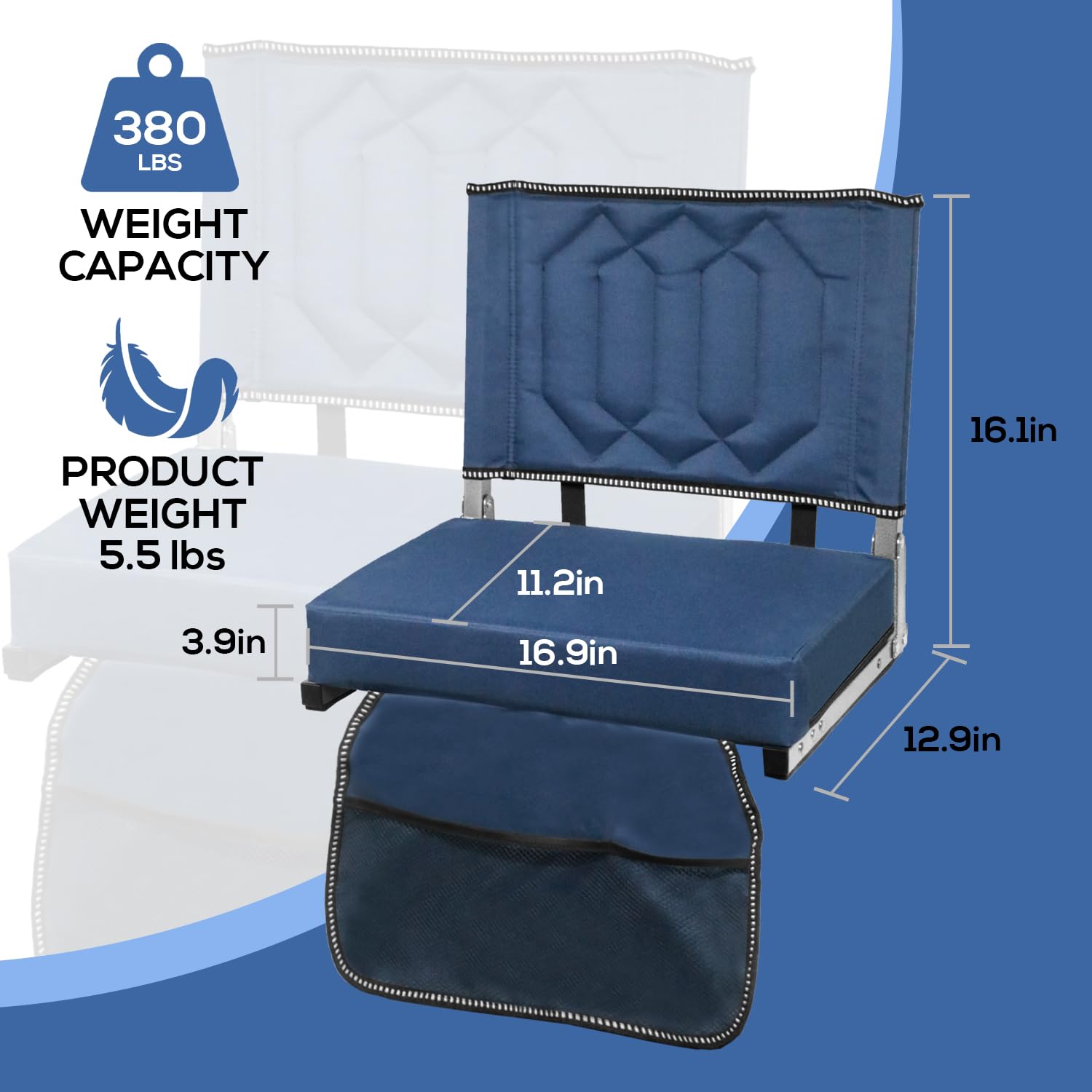 Portable Folding Stadium Chair with Back Support & Cushion - Wide Bleacher Seats with Shoulder Strap, Carry Handle & Storage Pockets - Perfect for Sports Games, Concerts & Outdoor Events