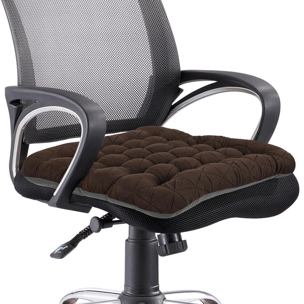 Premium Office Chair Cushion with Lumbar Support - Luxury Jacquard Seat Cushion with Anti-Slip Silicone Base - Ergonomic Comfort for Desk, Gaming & Kitchen Chairs (Brown) - Perfect for Home Office, Work & Long Sitting Sessions