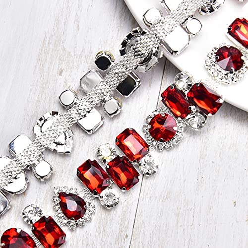 XINMILI 1 Yard Flower Rhinestone Claw Chain - Diamond Crystal Trim for DIY Necklace, Clothing & Luggage Accessories (2.2CM Width, Siam) - Perfect for Jewelry Making, Dress Embellishment & Bag Decoration