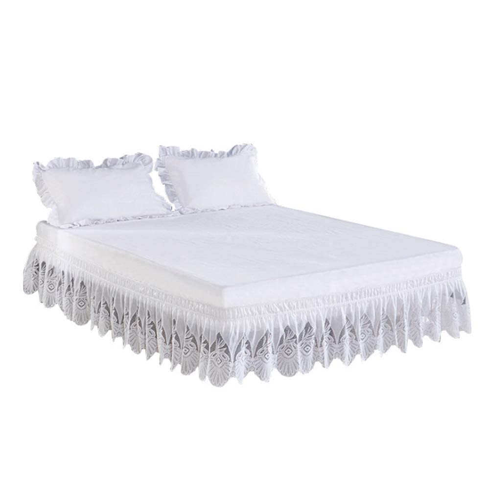 RONGKIM Elastic Bed Wrap with Lace Trim - Easy Fit Dust Ruffle Bedskirt for Twin, Full, Queen, King & CK Sizes (White, Full) - Perfect for Bedroom Decor & Hotel Styling