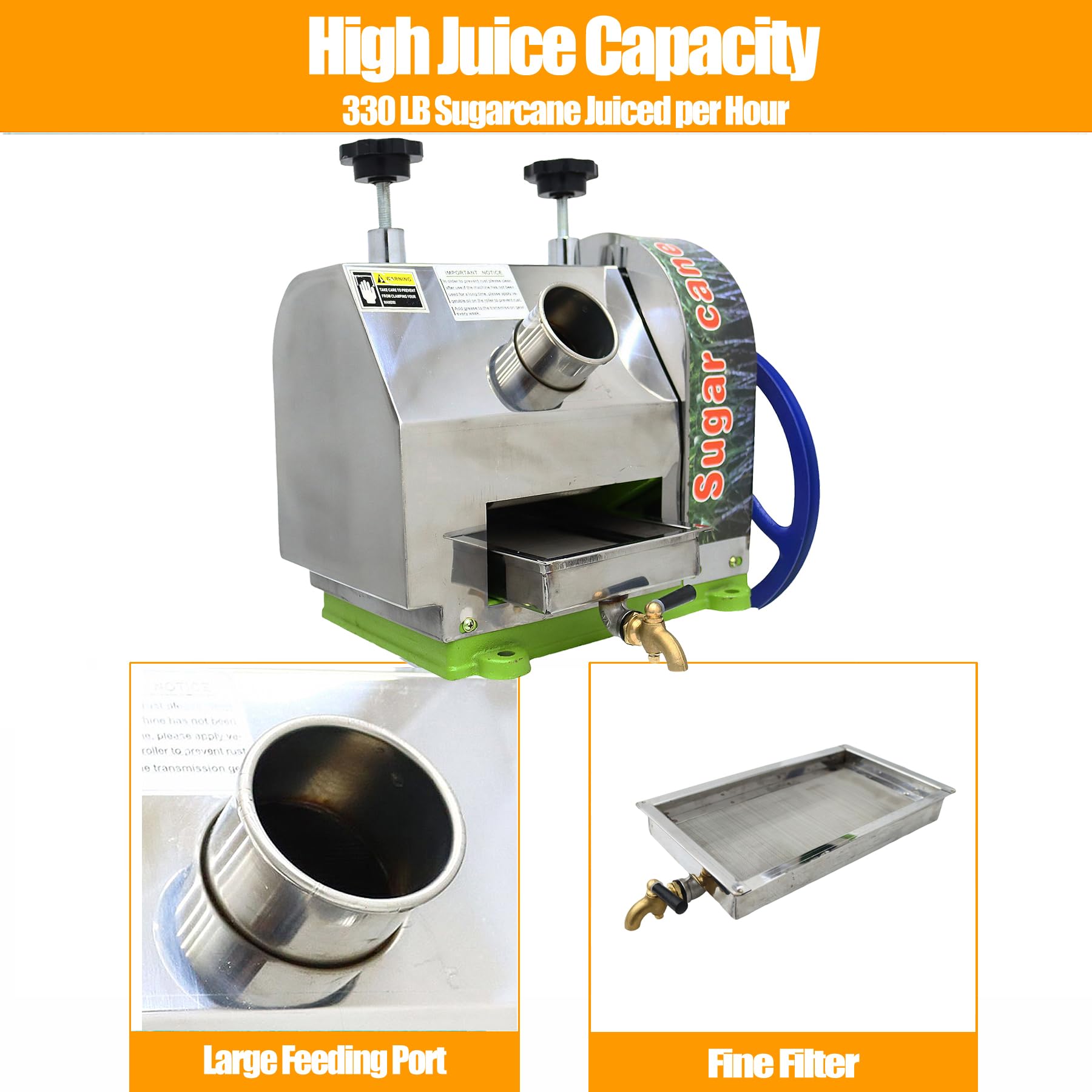 Efficient Manual Sugar Cane Juicer Machine 330LB/H Output with 2.4