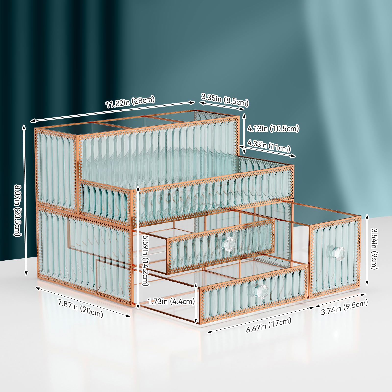 Tempered Glass Makeup Organizer - Cosmetic & Skincare Vanity Organizer for Brushes, Hair Tools, Perfume - Multipurpose Bathroom Countertop Storage | Perfect for Bedroom Vanity, Bathroom Counter & Dressing Table Organization