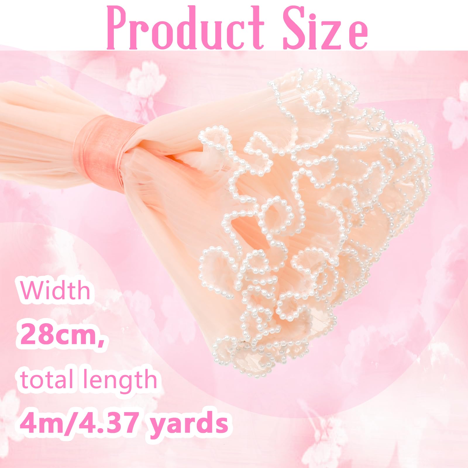 4.37 Yards Pink Pearl Edge Wrinkled Mesh Floral Wrapping Paper for Bouquets, DIY Crafts, and Gift Decorations - Perfect for Wedding, Birthday, and Party Arrangements