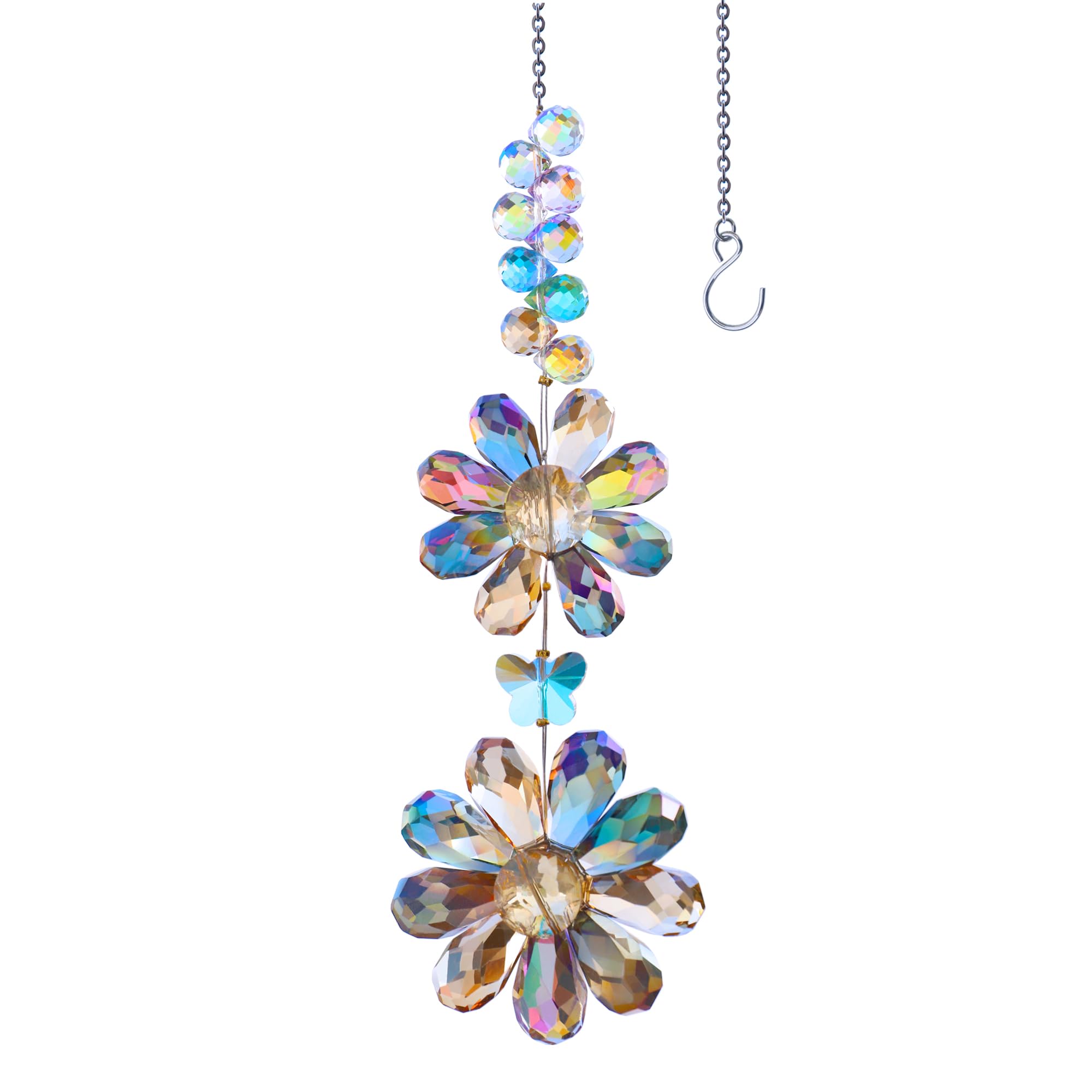 Crystal Flower Suncatcher Hanging Ornament - Rainbow Maker Window Decor for Indoor & Outdoor Use - Patio, Garden, Living Room, Bedroom Decoration (Deep Multicolor)