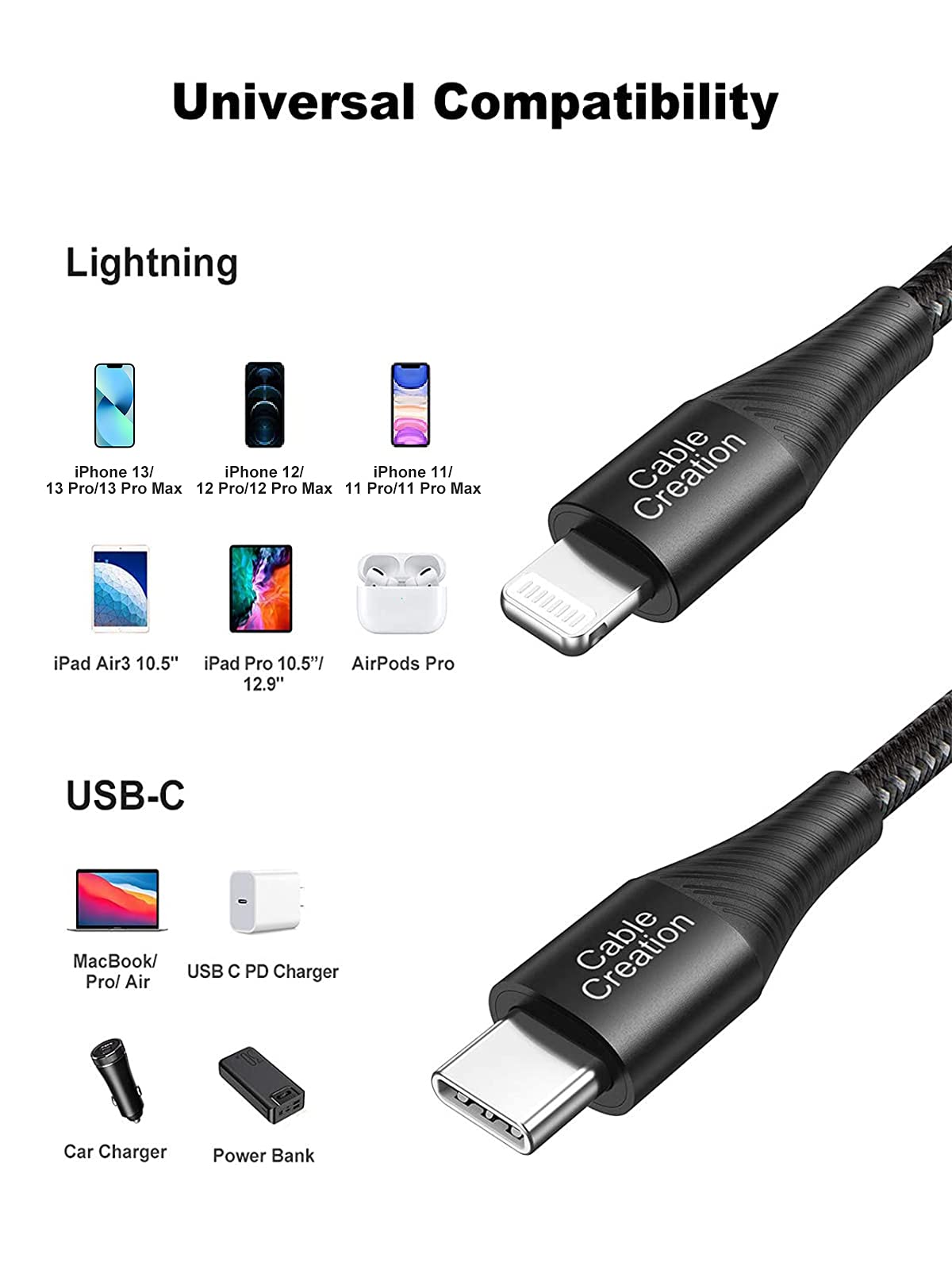 CableCreation 6FT MFi Certified USB C to Lightning Cable - Fast Charging Braided Cord for iPhone 14/13/12/11/X/XS/8 Plus & AirPods Pro - Durable Charger for Home, Office & Travel