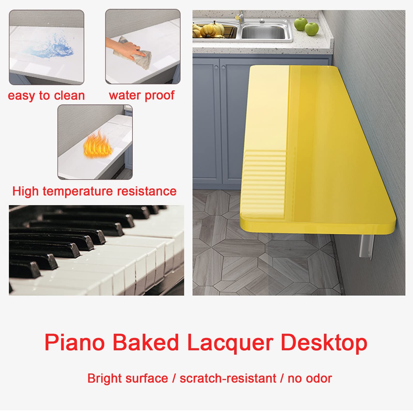 LIGUOYI Wall Mounted Floating Desk - Space Saving Computer Desk & Dining Table for Small Spaces | Easy to Clean Wooden Wall Table in Black, Blue, White, Yellow | Perfect for Home Office, Kitchen & Compact Living Areas