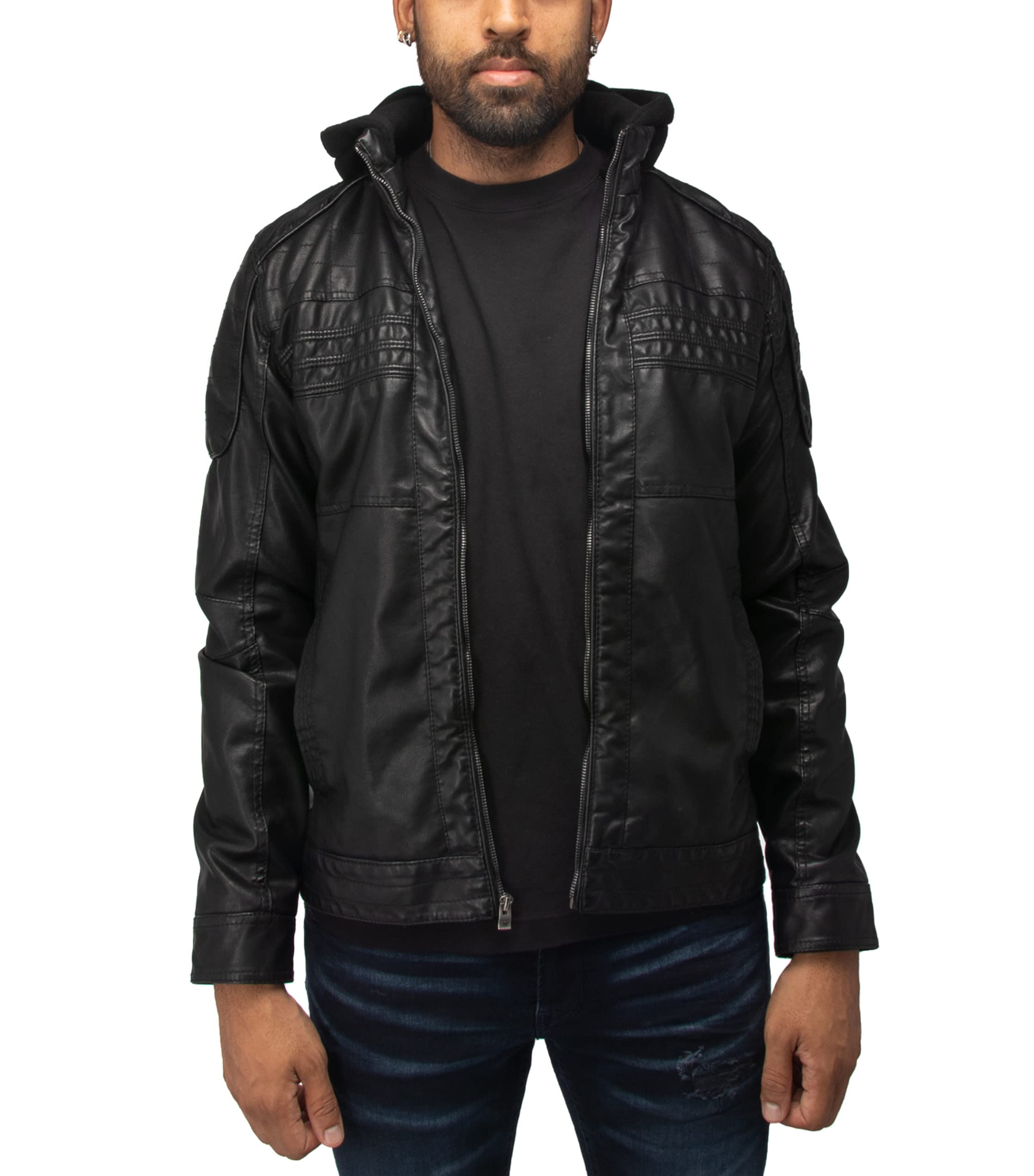 X RAY Men's Leather Jacket | Premium Motorcycle Biker Jacket with Hood | Stylish & Durable for Riding, Travel & Casual Wear