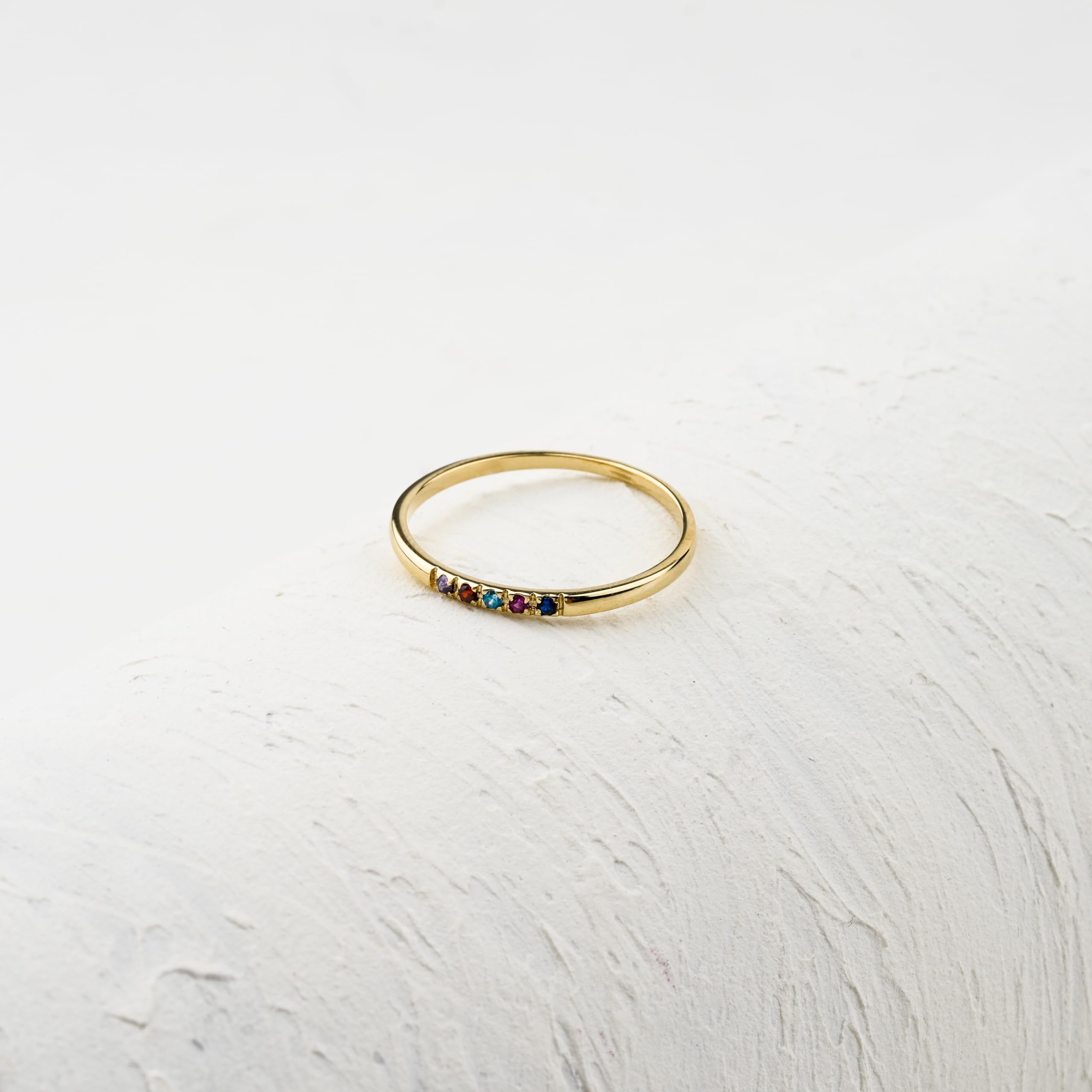 Dainty Multi-Stone Birthstone Ring - 1-10 Selectable Stones, Minimalist Handmade 14K Gold & 925 Silver Custom Family Ring - Personalized Gift for Mother's Day, Anniversary & Special Occasions