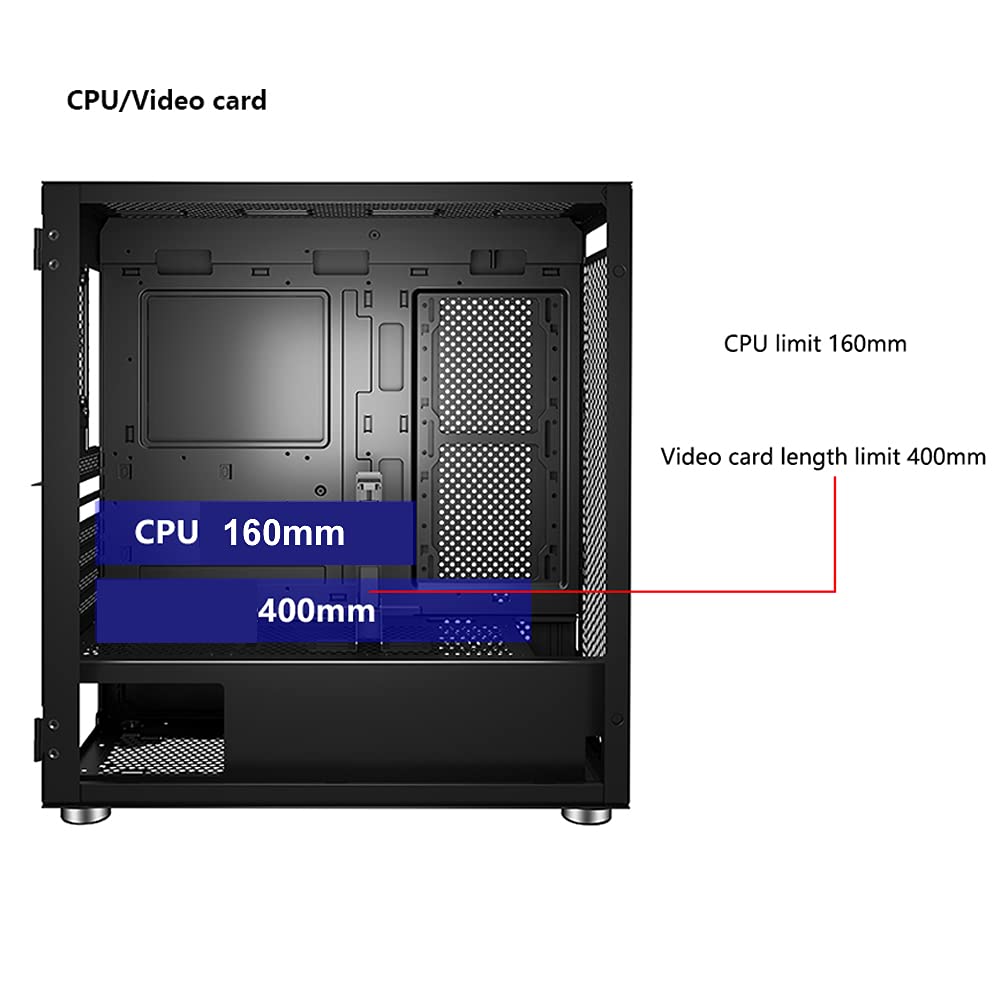 SaharaGaming P44M Mid Tower PC Case - Mesh & Tempered Glass Design with 4 x 120mm RGB Pirate Eye Fans & Universal Fan Hub (Black) - Ideal for Gaming Rigs, Streaming Setups & Custom PC Builds