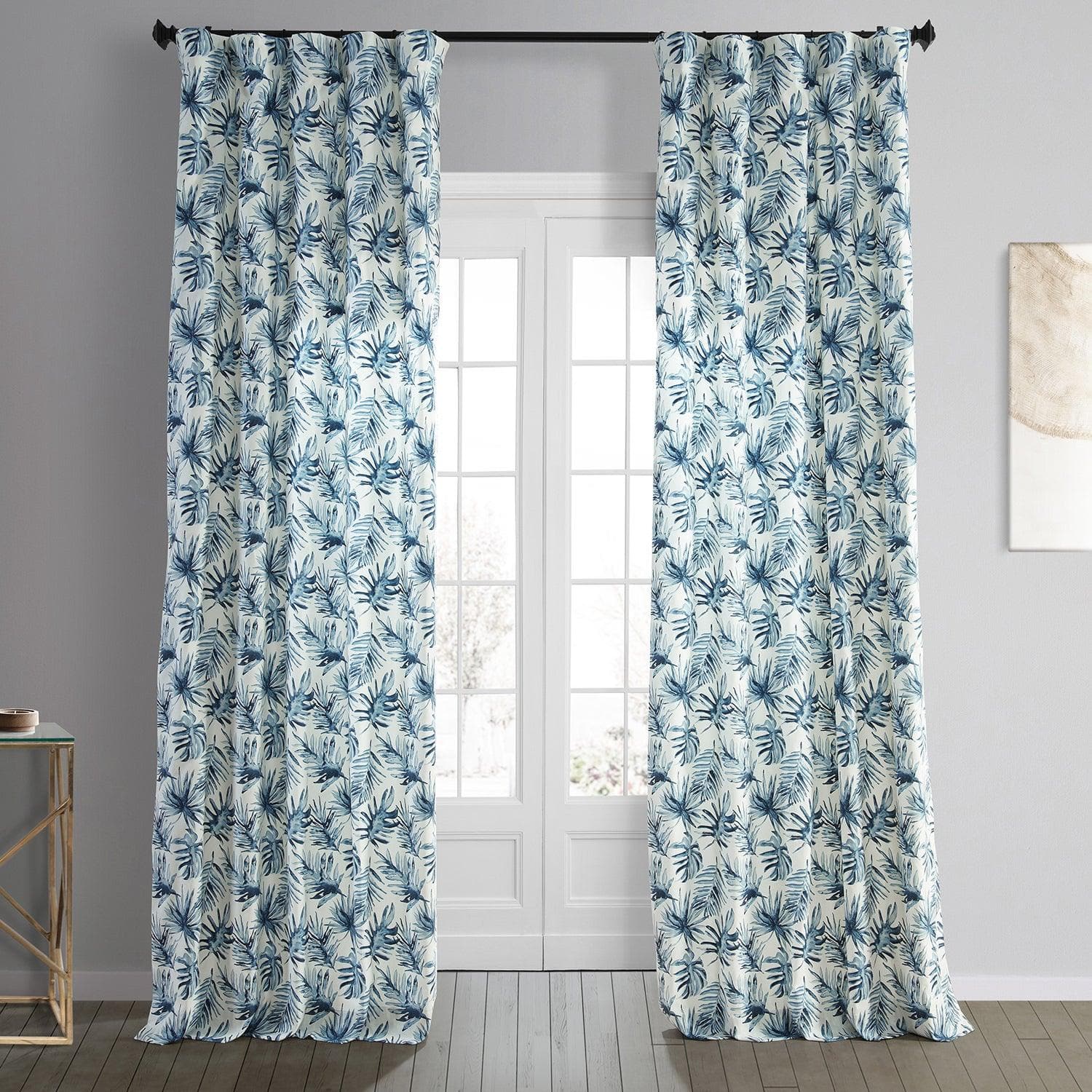 Artemis Blue Floral Printed Cotton Blackout Curtains - Elegant Window Treatment for Bedroom & Living Room