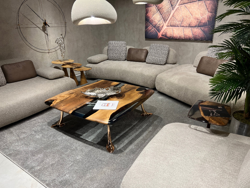 Luxury Epoxy Resin River Walnut Coffee Table - Handmade Modern Wooden Dining Table for Living Room | Osso Collection | Perfect for Home Decor, Office & Lounge Areas