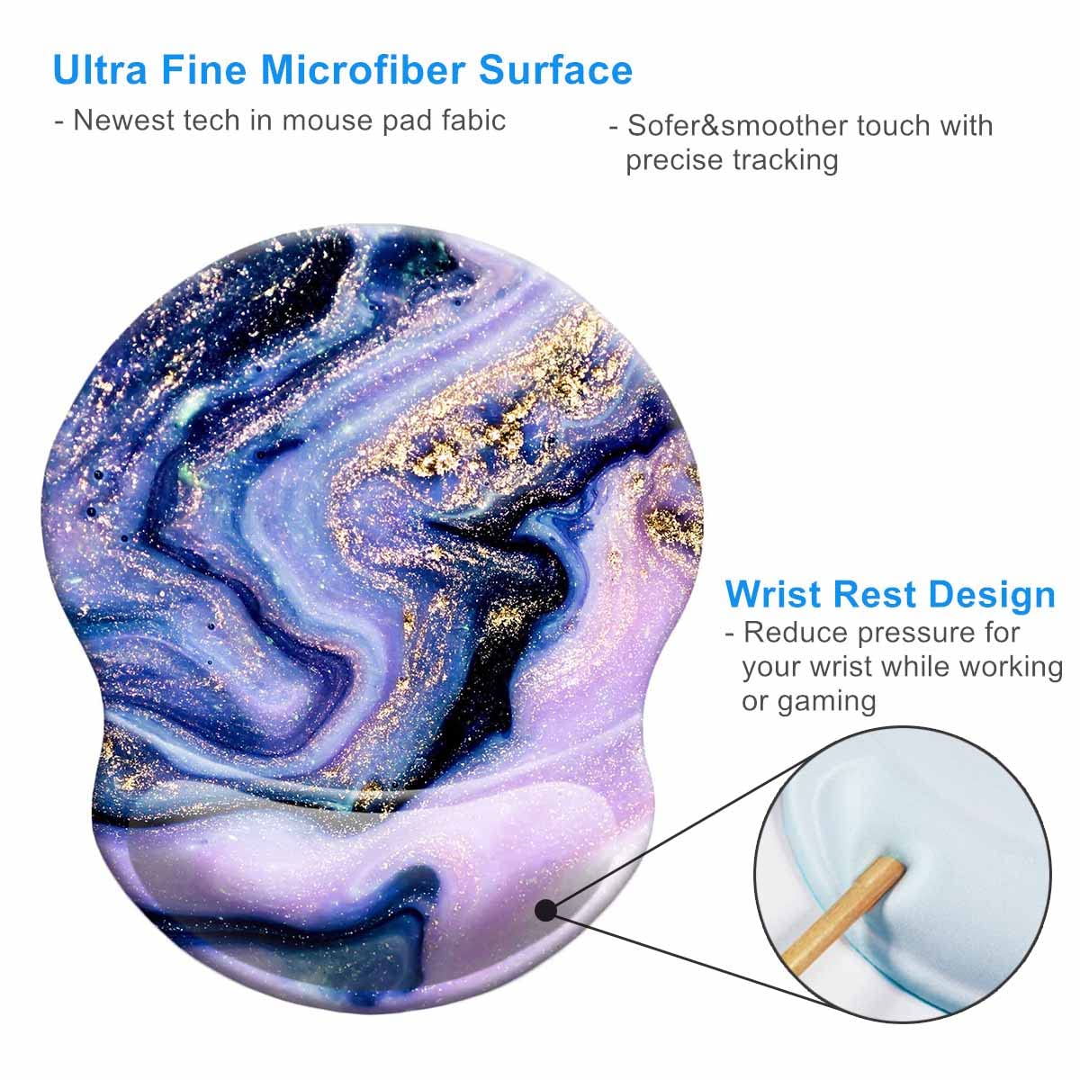 Ergonomic Mouse Pad with Wrist Rest Support - Non-Slip PU Base Gaming & Office Mousepad for Pain Relief - Cute Wrist Cushion (Marble Purple) | Perfect for Long Hours Computer Work, Typing & PC Gaming