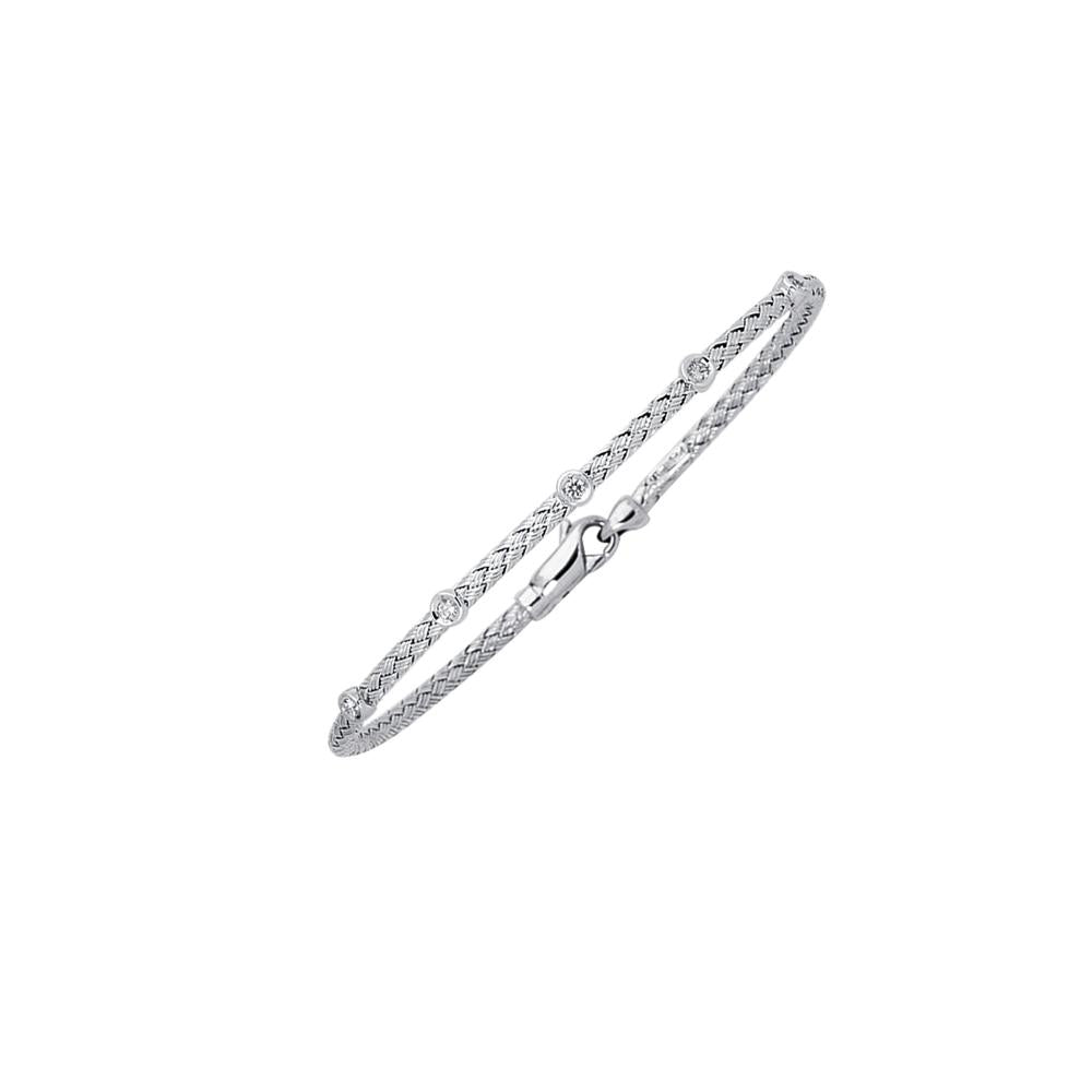 14K Gold .15ct Diamond Station Woven Bangle Bracelet for Women - Elegant Stackable Jewelry for Everyday Wear & Special Occasions