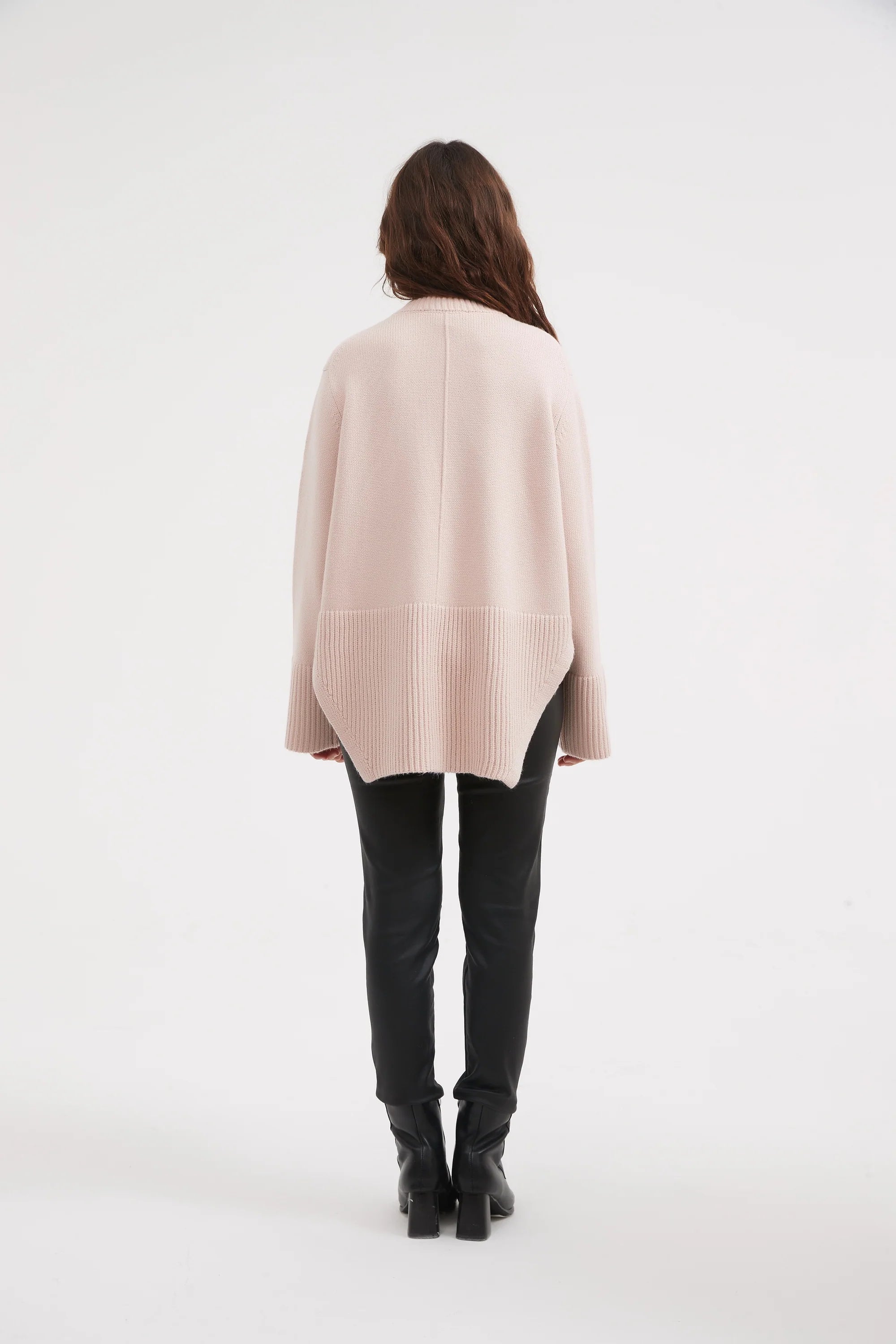 Champagne Pink Deep Split Knit Sweater - Elegant & Stylish for Casual Outings & Date Nights