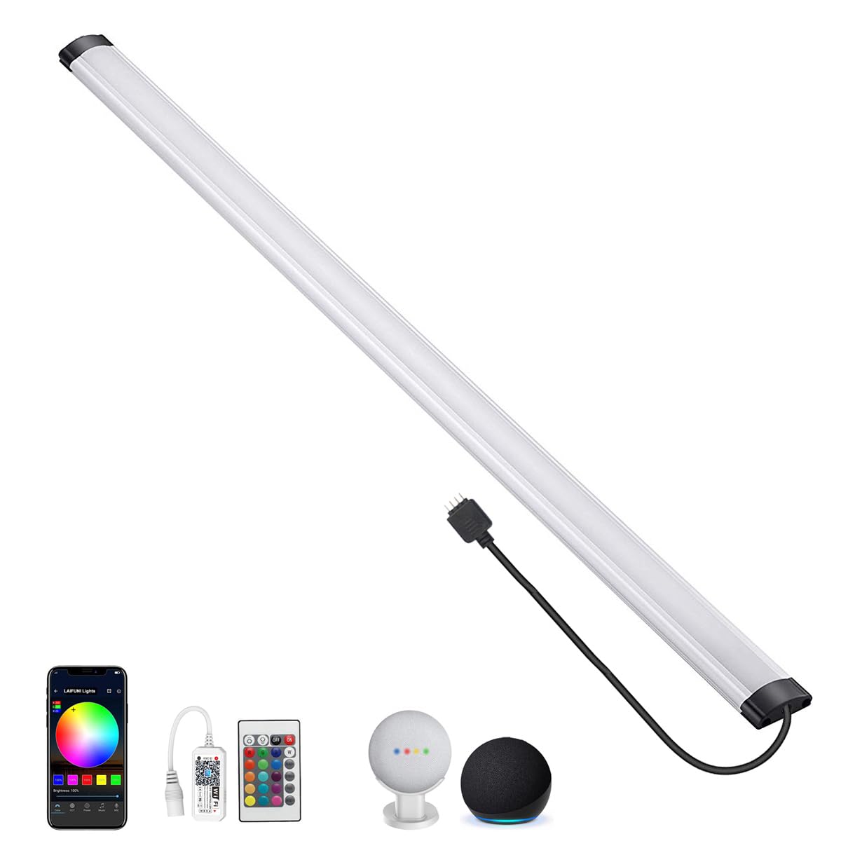 Dimmable Under Cabinet Lighting Kit - 20 Inch LED Light Bar with RF Remote & Alexa Control, Linkable RGB Smart Lights for Kitchen, Desk, Workbench, Shelf (1 Pack) - Perfect for Task Lighting and Ambient Decor